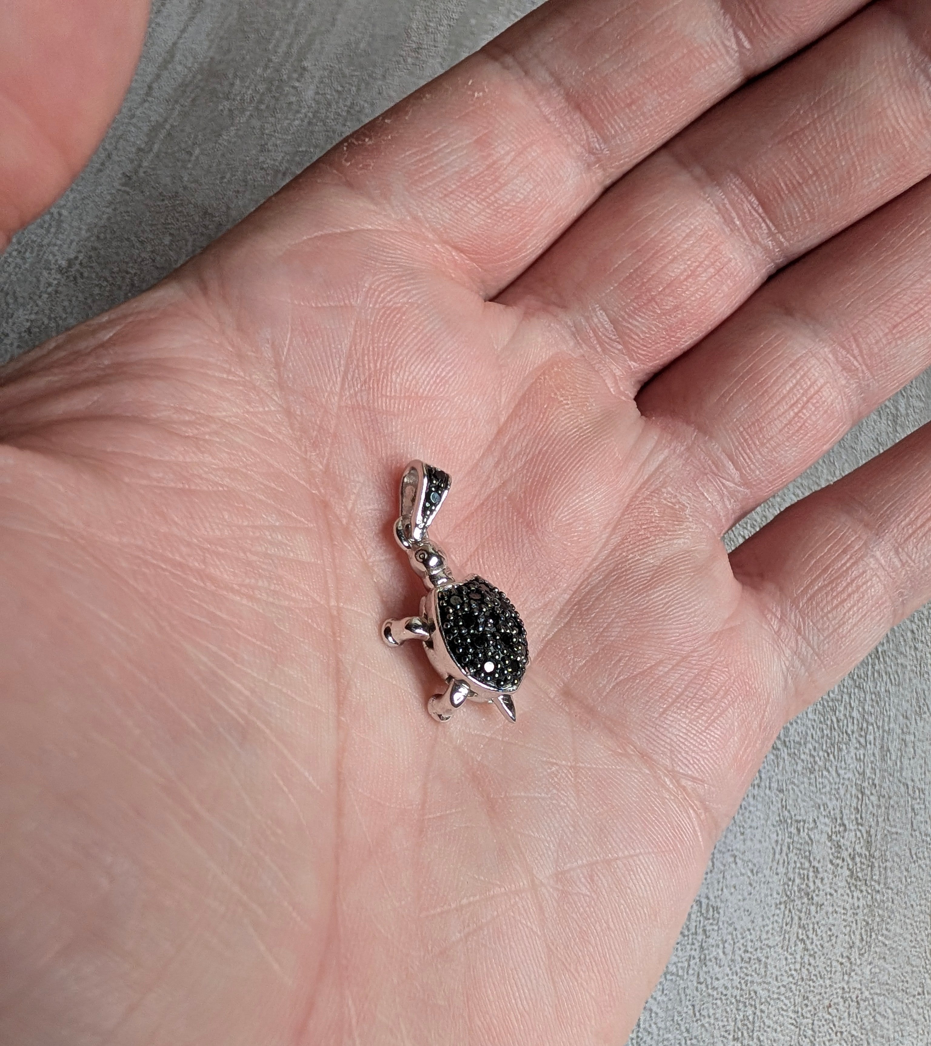 Sterling Silver Sparkling Black Stone Turtle Earrings & Pendant Jewelry Set