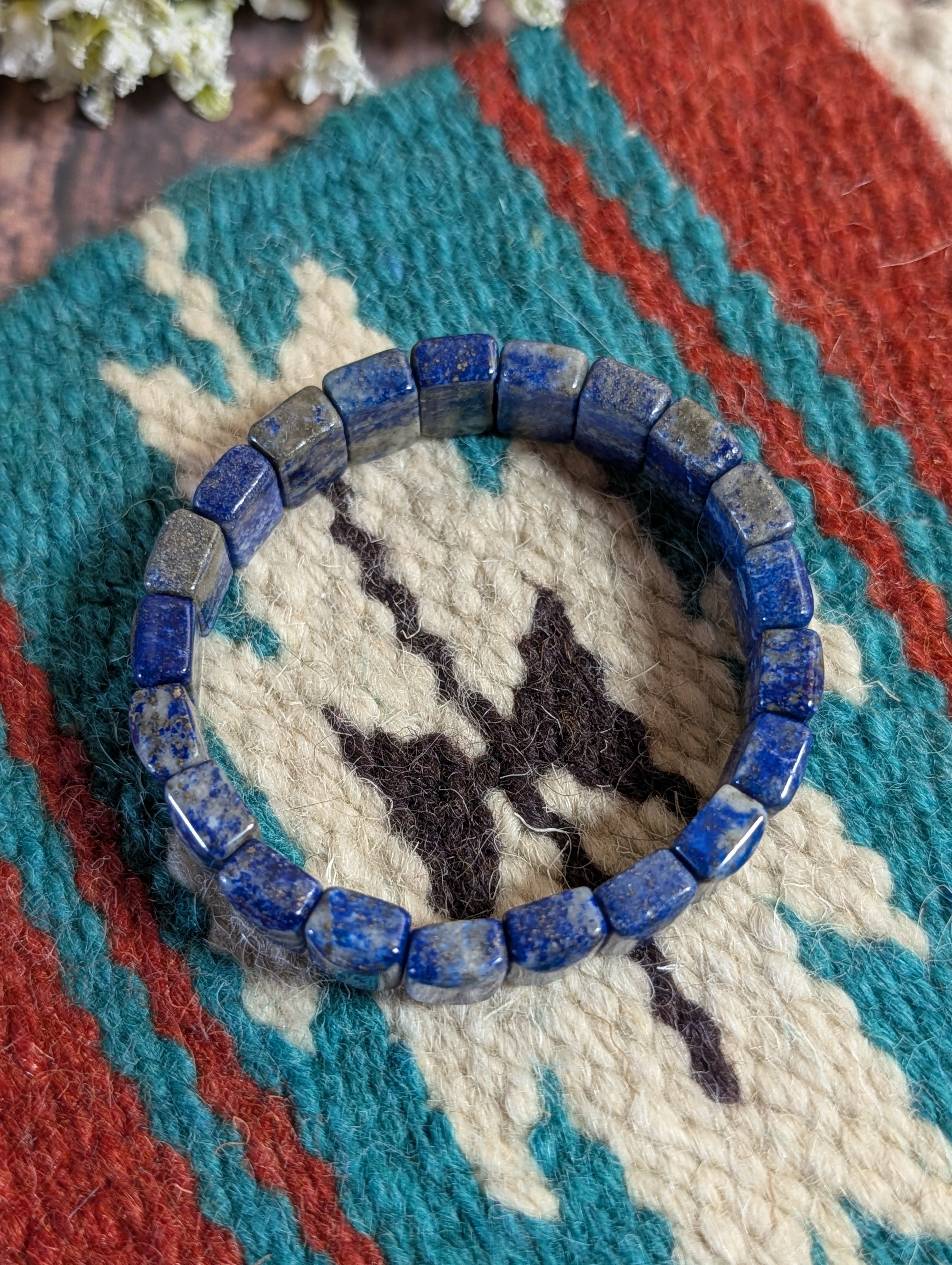 Lapis Rectangular Flat Elastic Stretch Bracelet