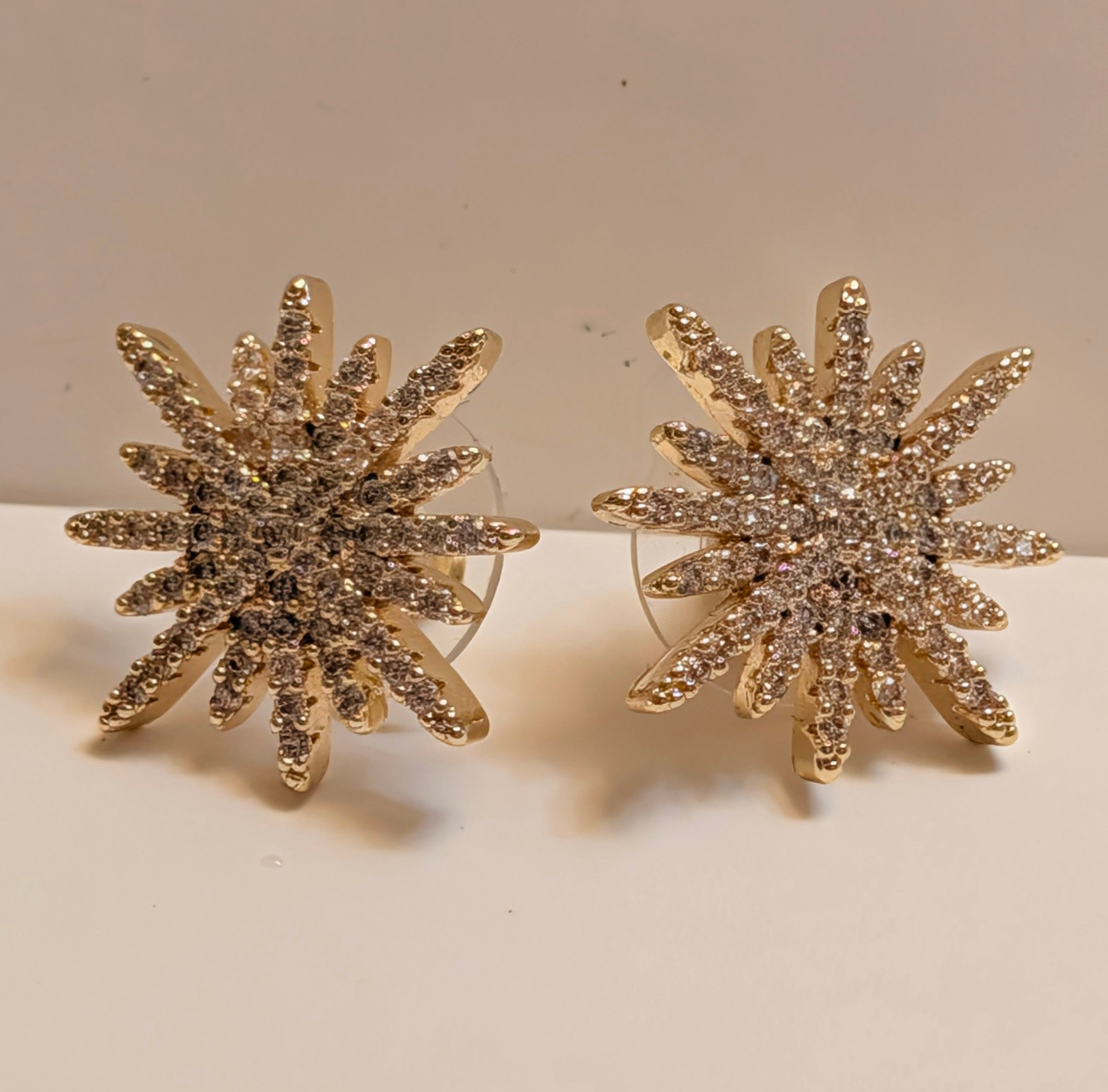 14k Gold Round CZ Star Earrings