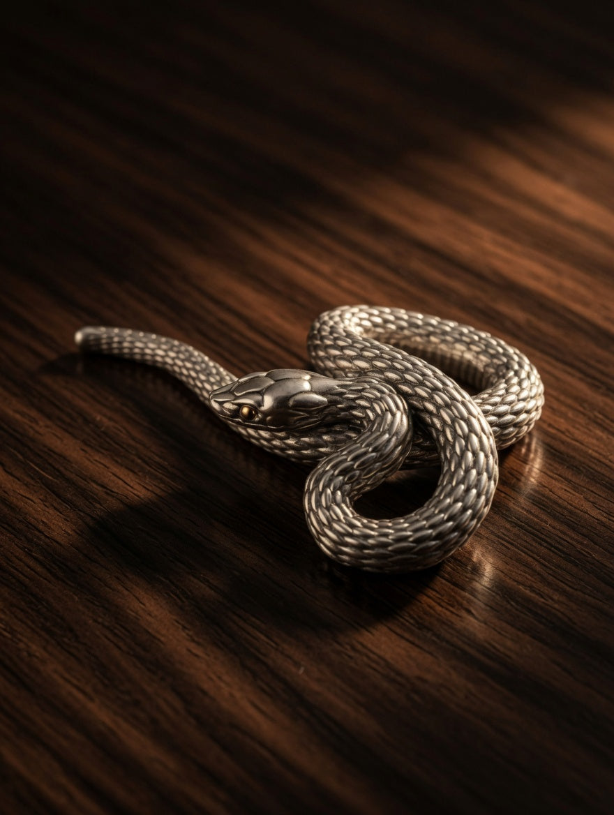 Sterling Silver 18k Gold Coiled Rattlesnake Pendant
