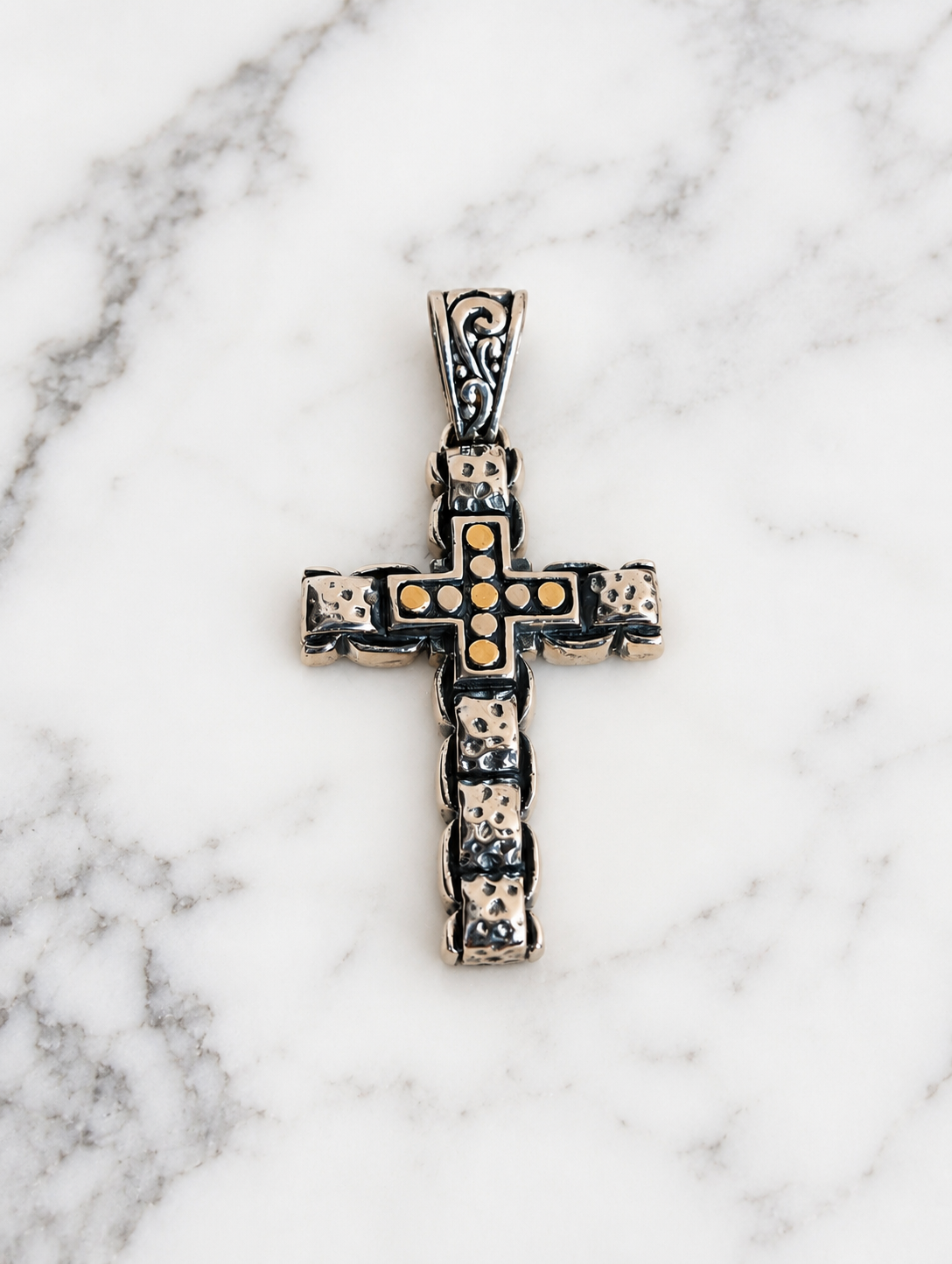 Handcrafted Sterling Silver Cross Pendant With 18k Gold Accents