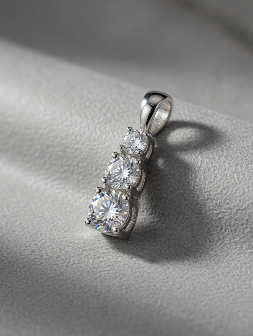 Sterling Silver CZ Three Stone Vertical Pendant