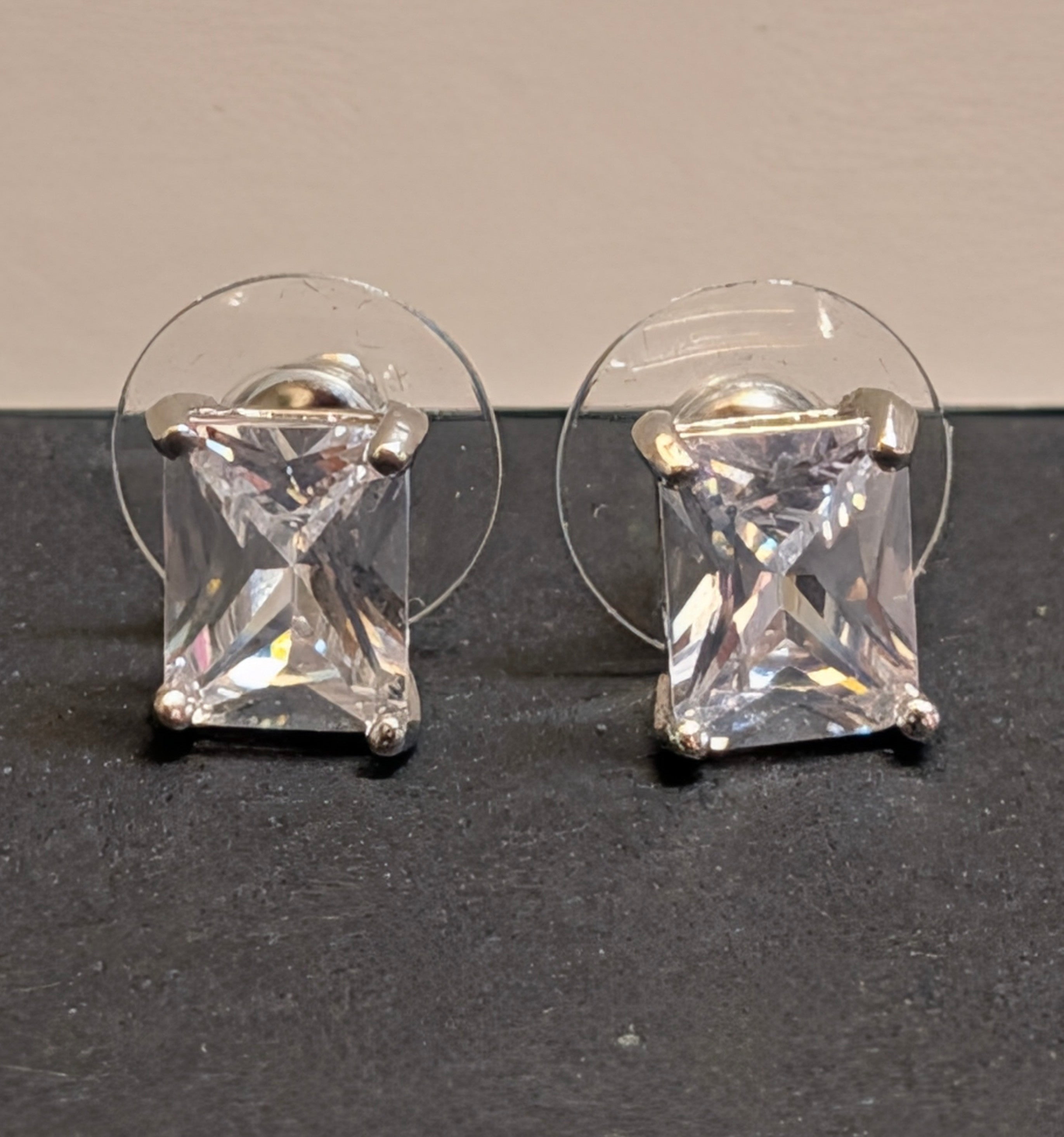 Silver Emerald Cut CZ Stud Earrings