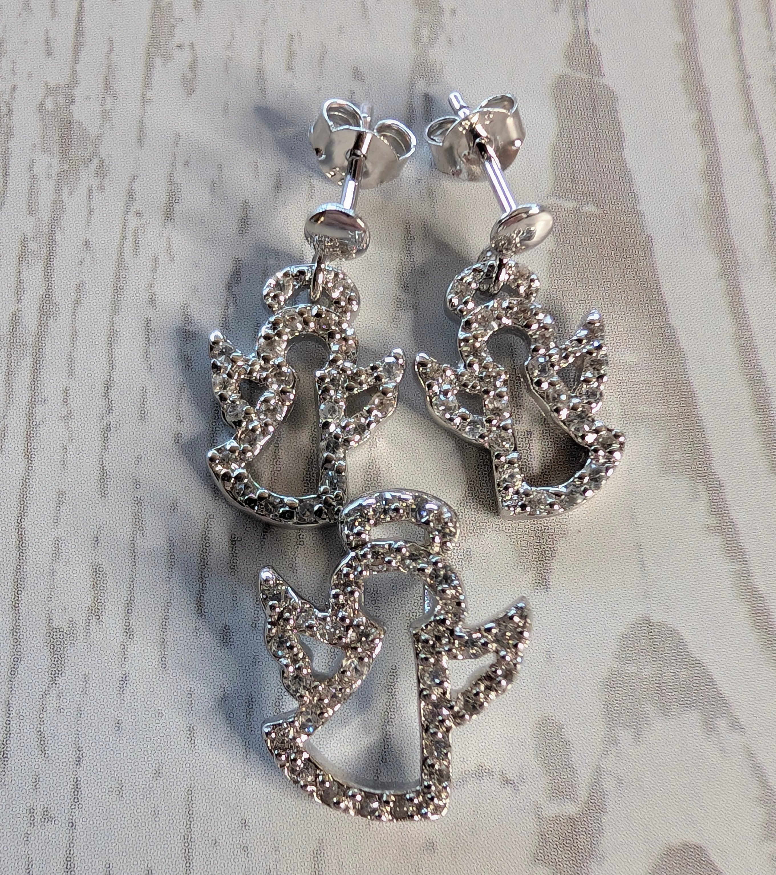 Sterling Silver CZ Matching Angel Earrings & Pendant Jewelry Set