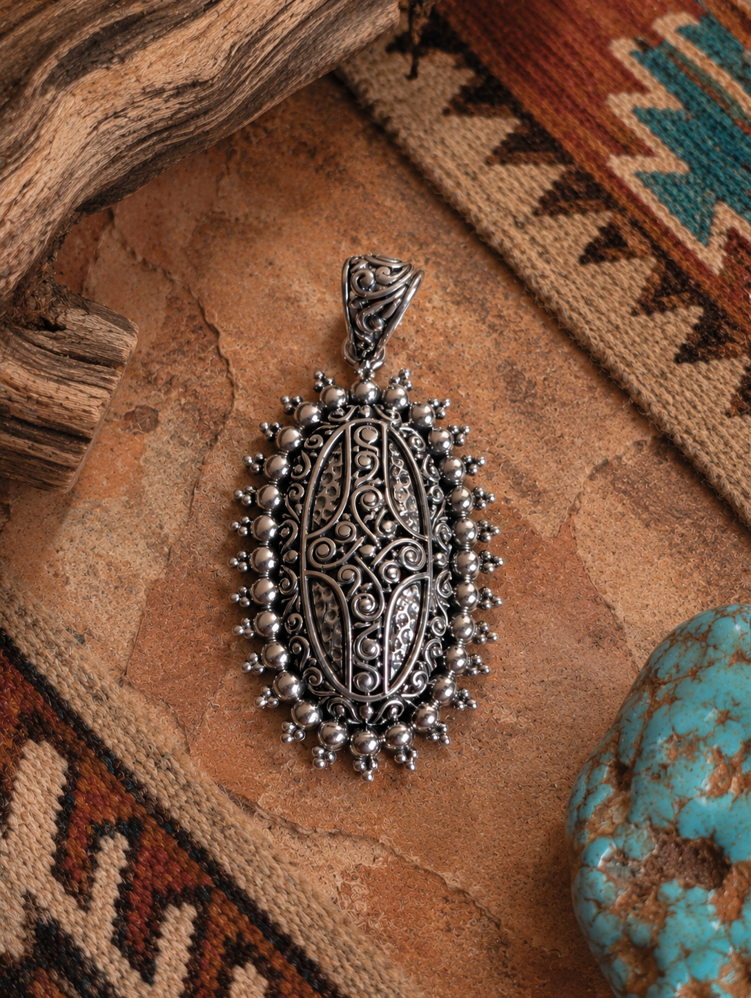 Sterling Silver Oval Shaped Ornate Filigree Medallion Pendant