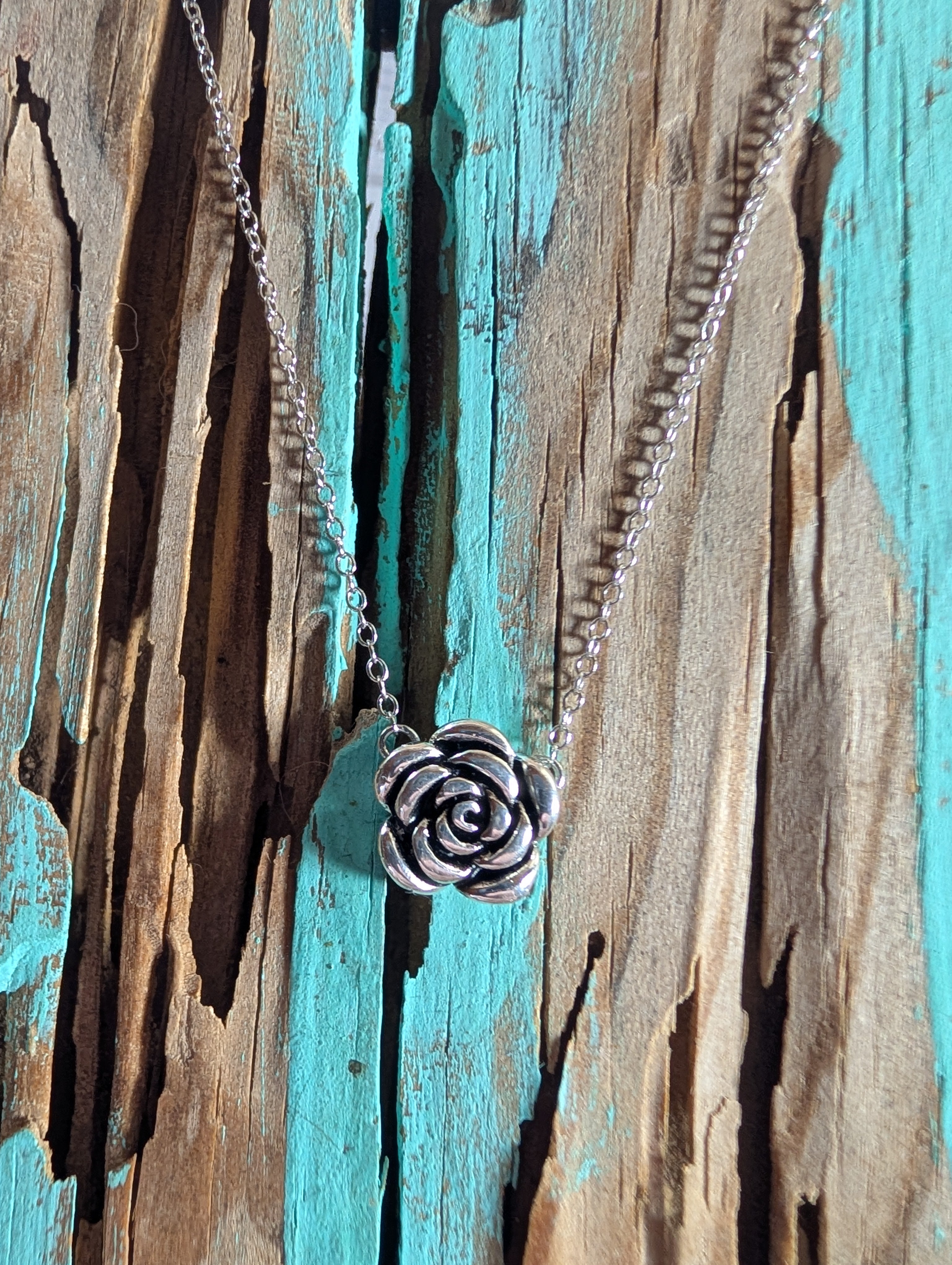 Rose Flower Sterling Silver Necklace