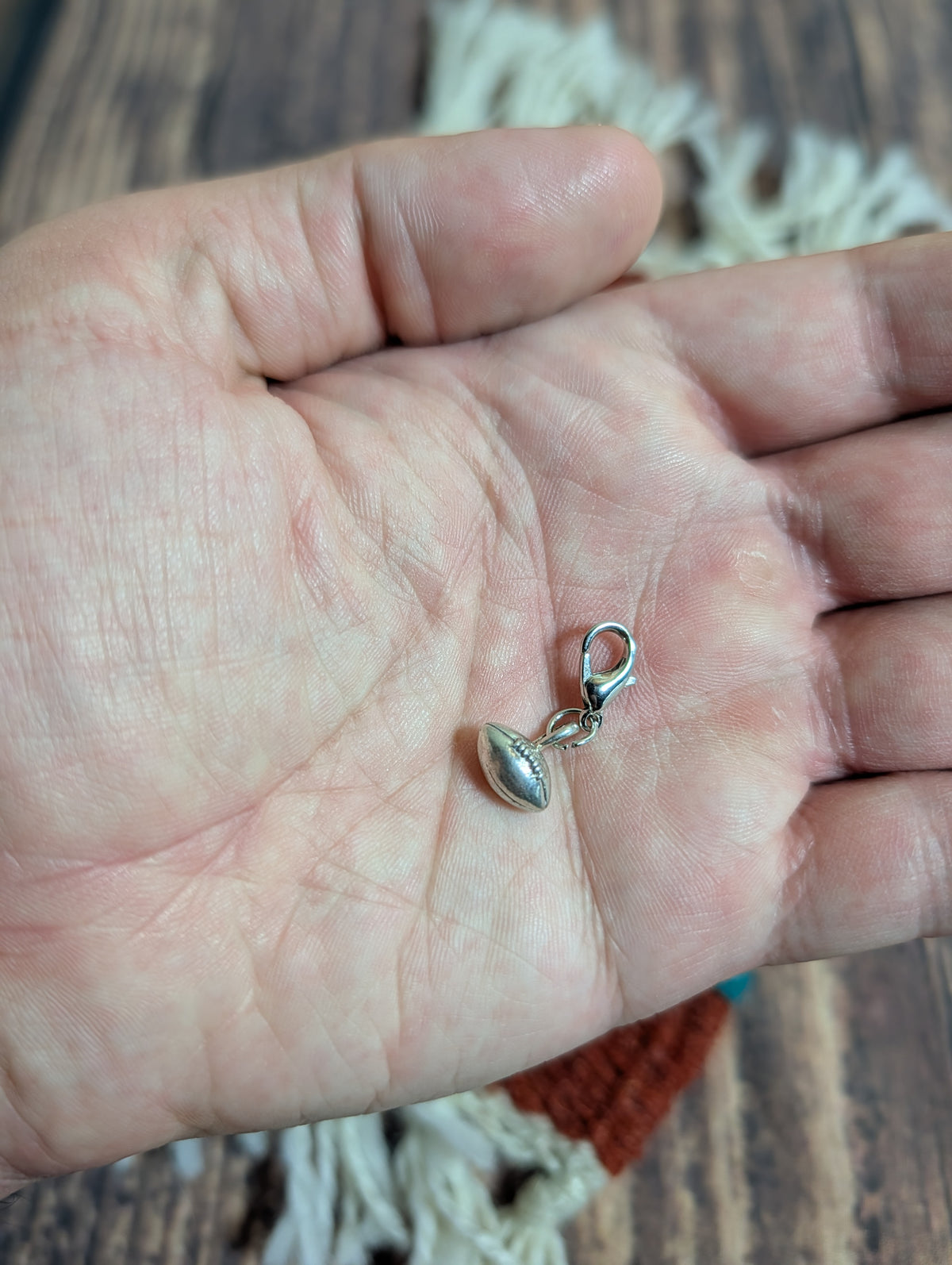 Handcrafted Small Football Charm Sterling Silver