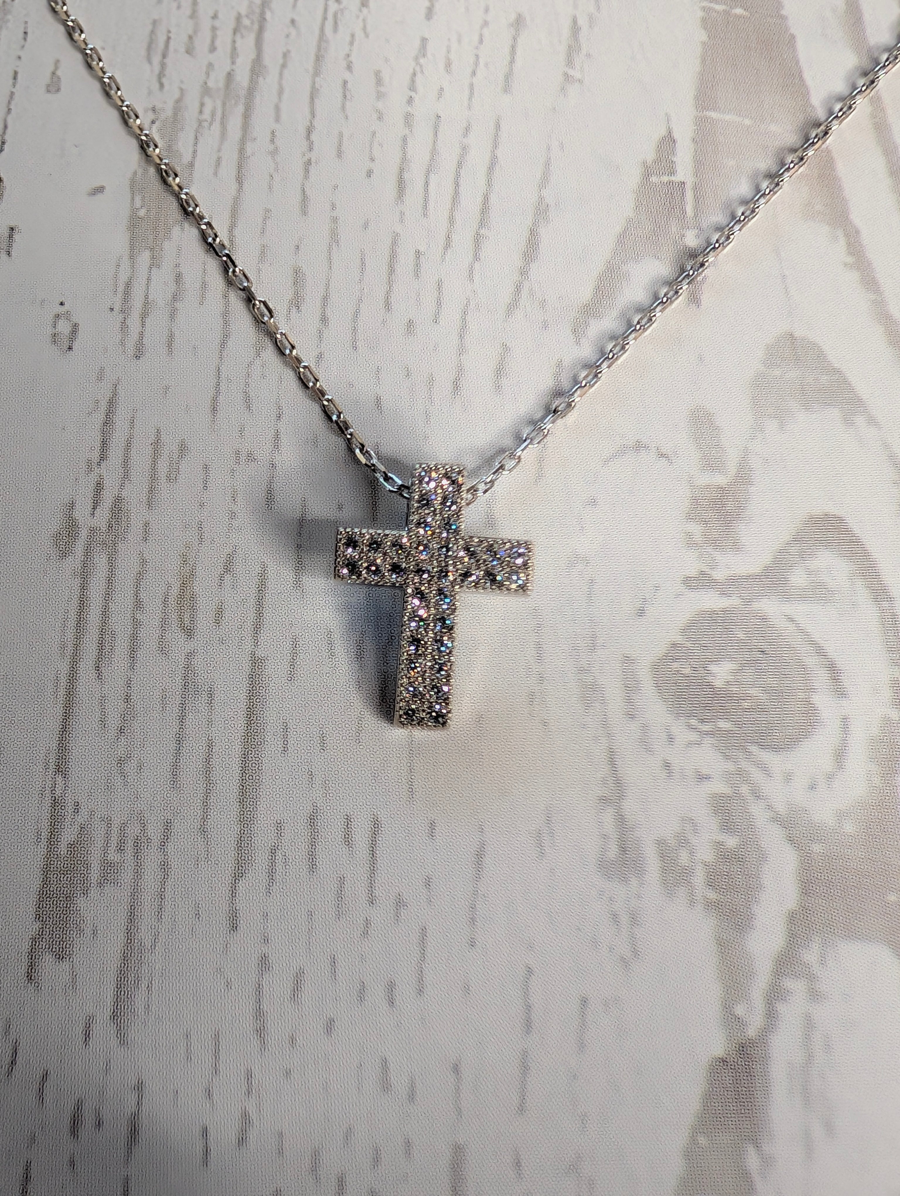 Sterling Silver CZ Small Cross Pendant Necklace