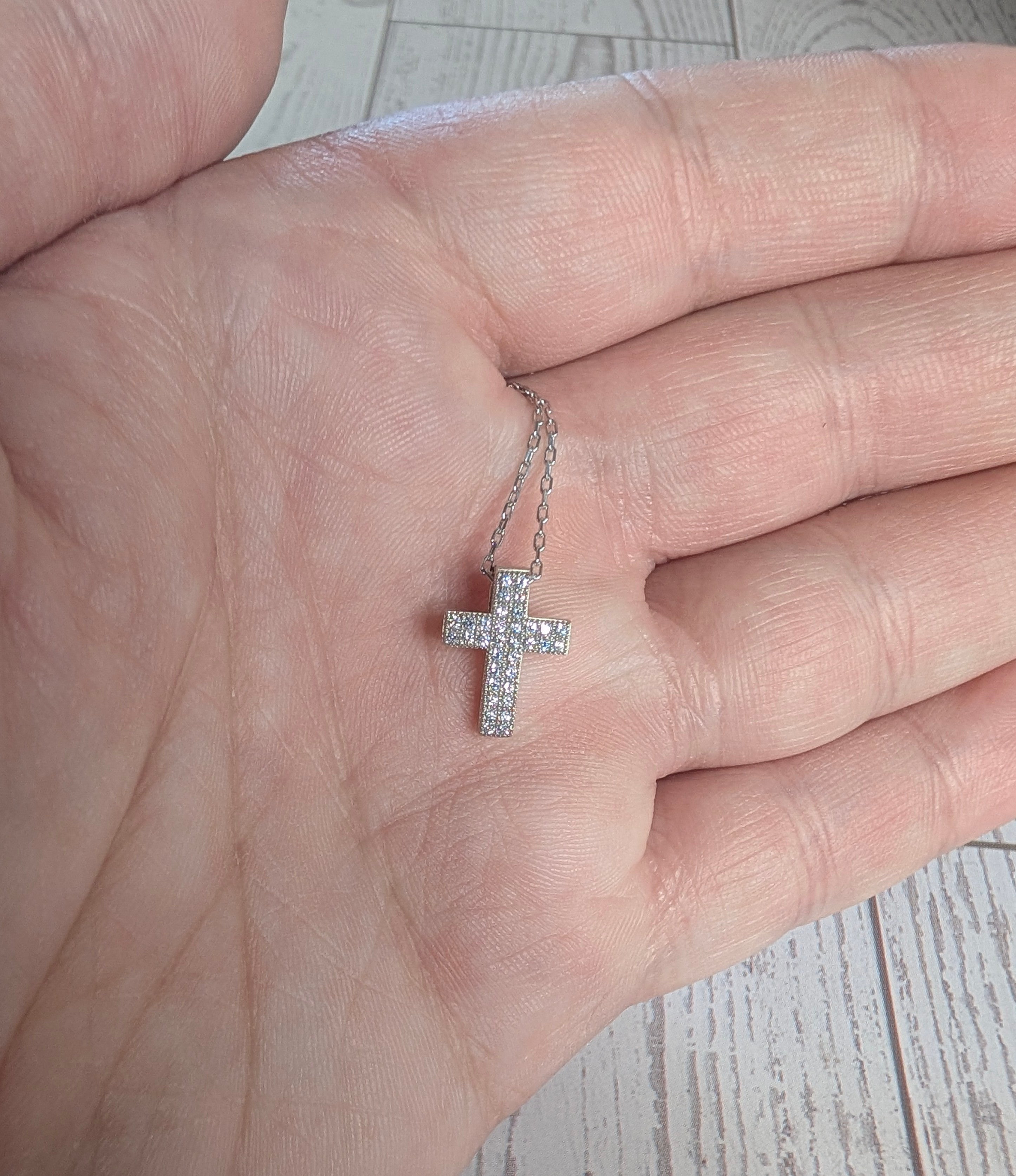 Sterling Silver CZ Small Cross Pendant Necklace