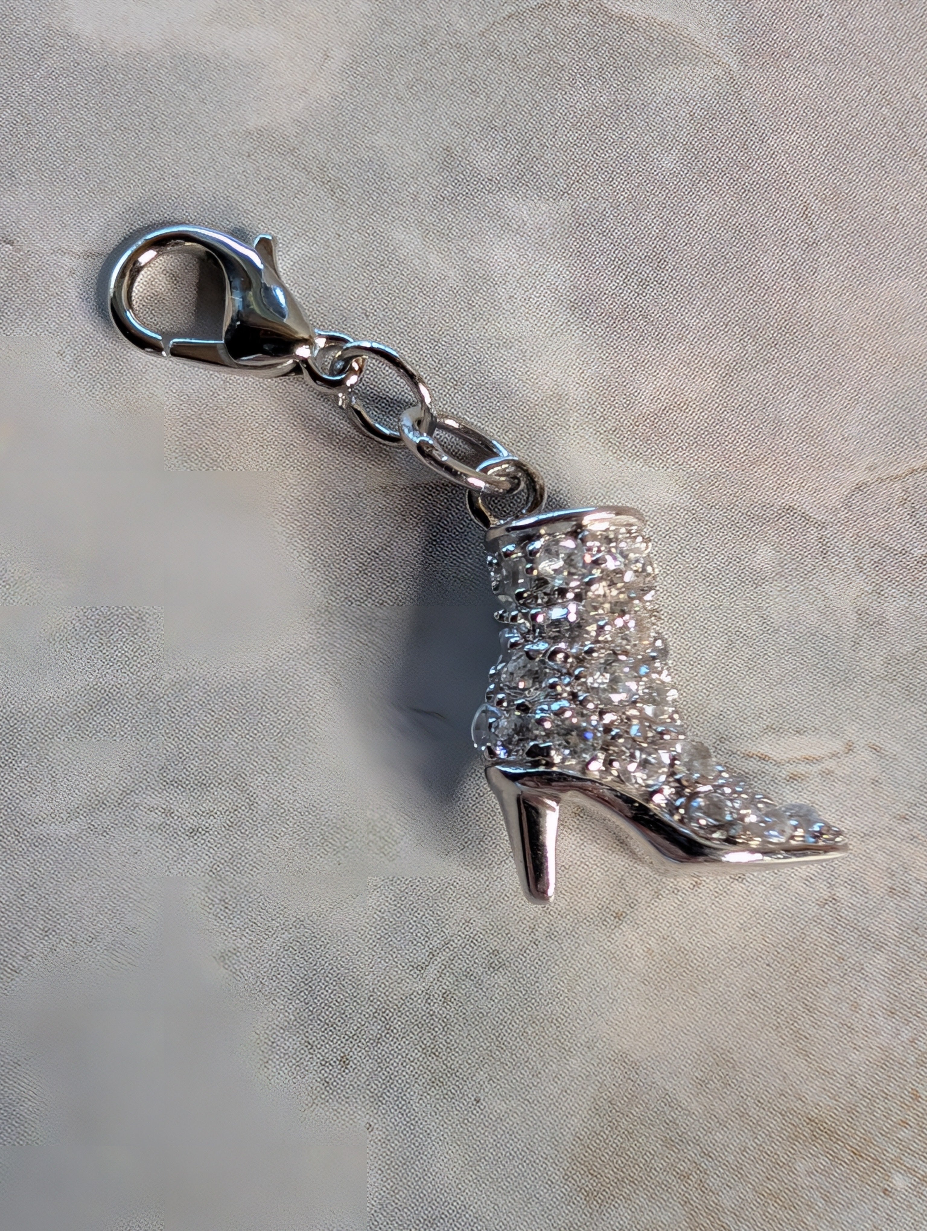 Sterling Silver Detailed CZ High Heel Cowboy Boot Charm