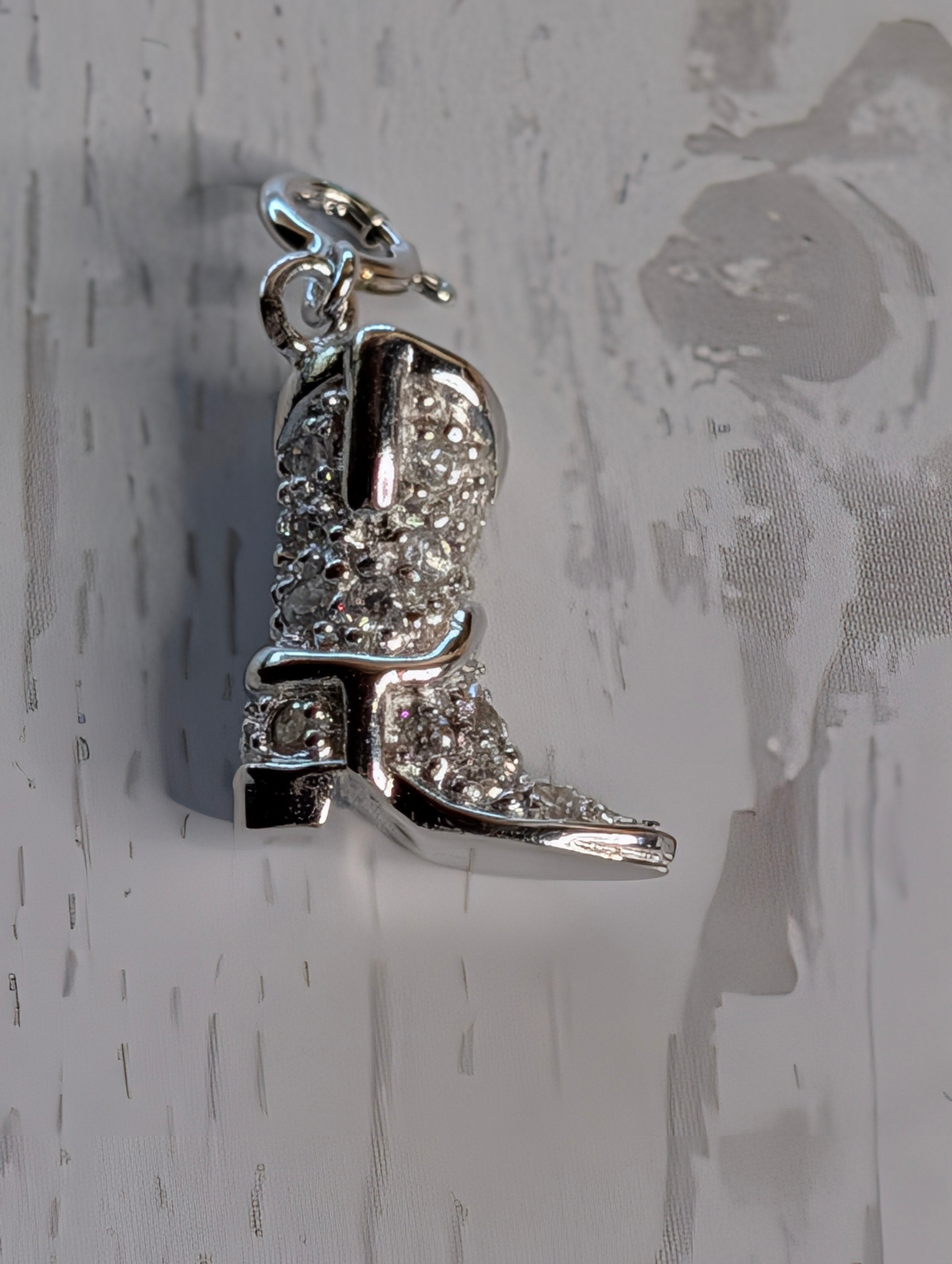 Sterling Silver Detailed CZ Cowboy Boot Charm