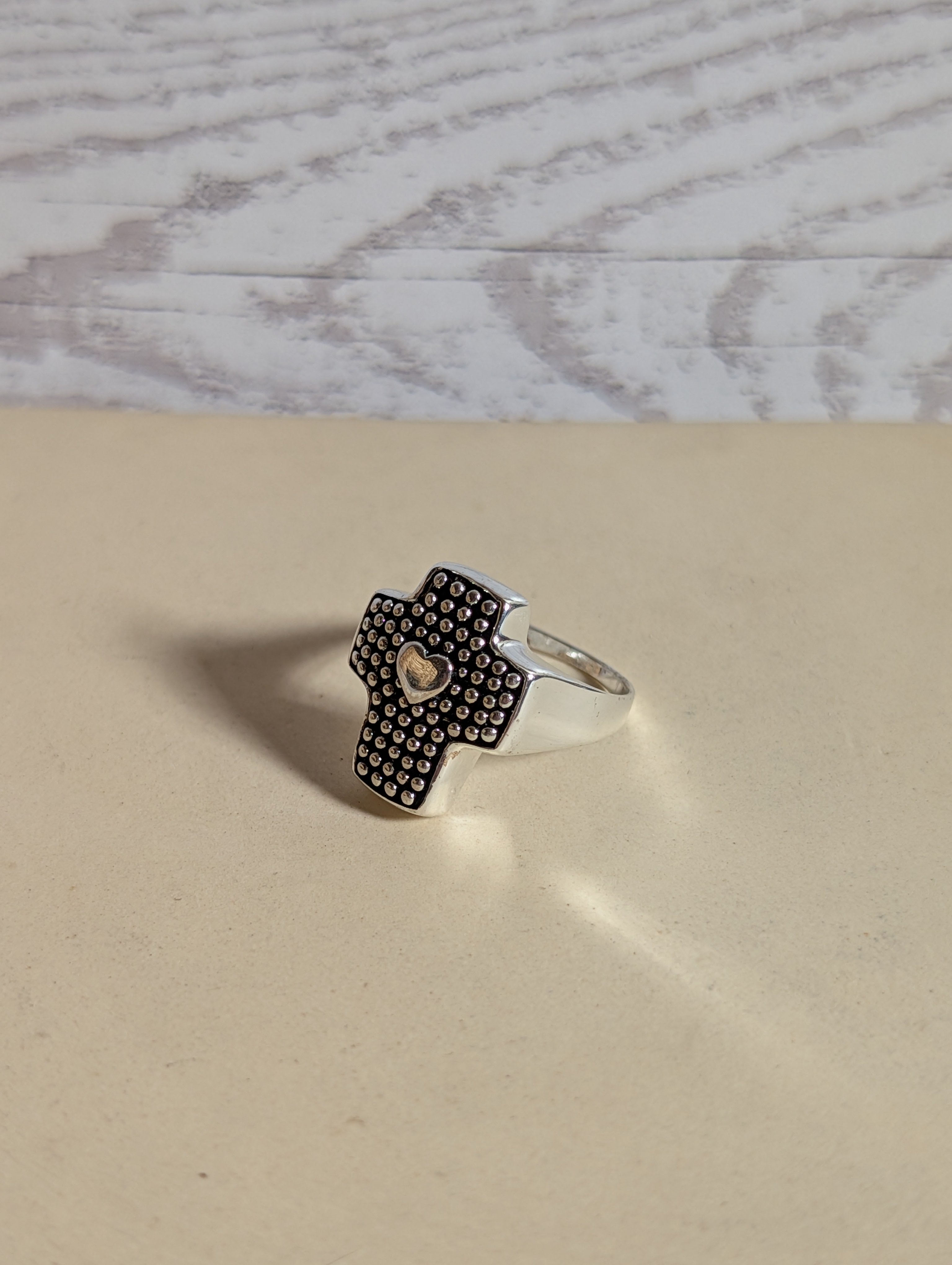 Heart Cross Sterling Silver Ring