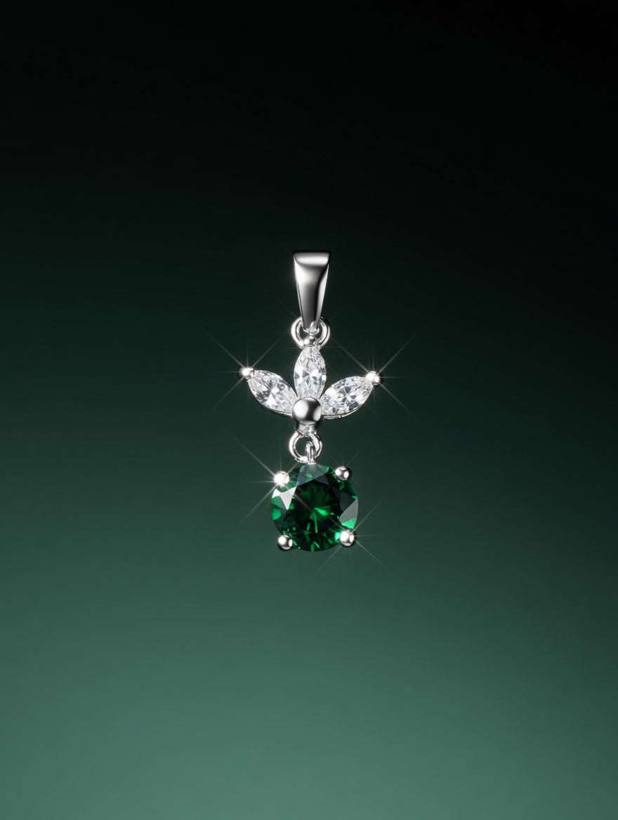 Sterling Silver CZ Green GemStone Earrings & Pendant Jewelry Set