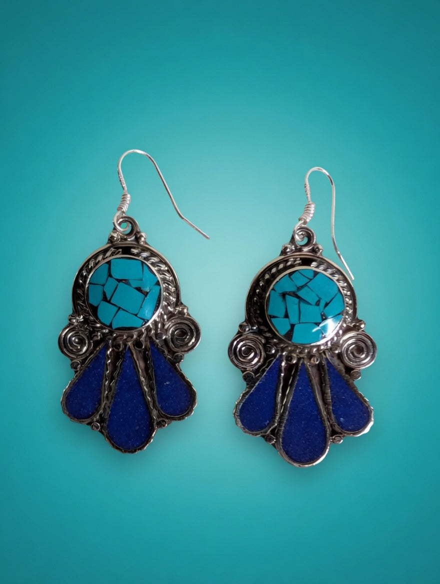 Turquoise Mosaic & Lapis Drop Earrings