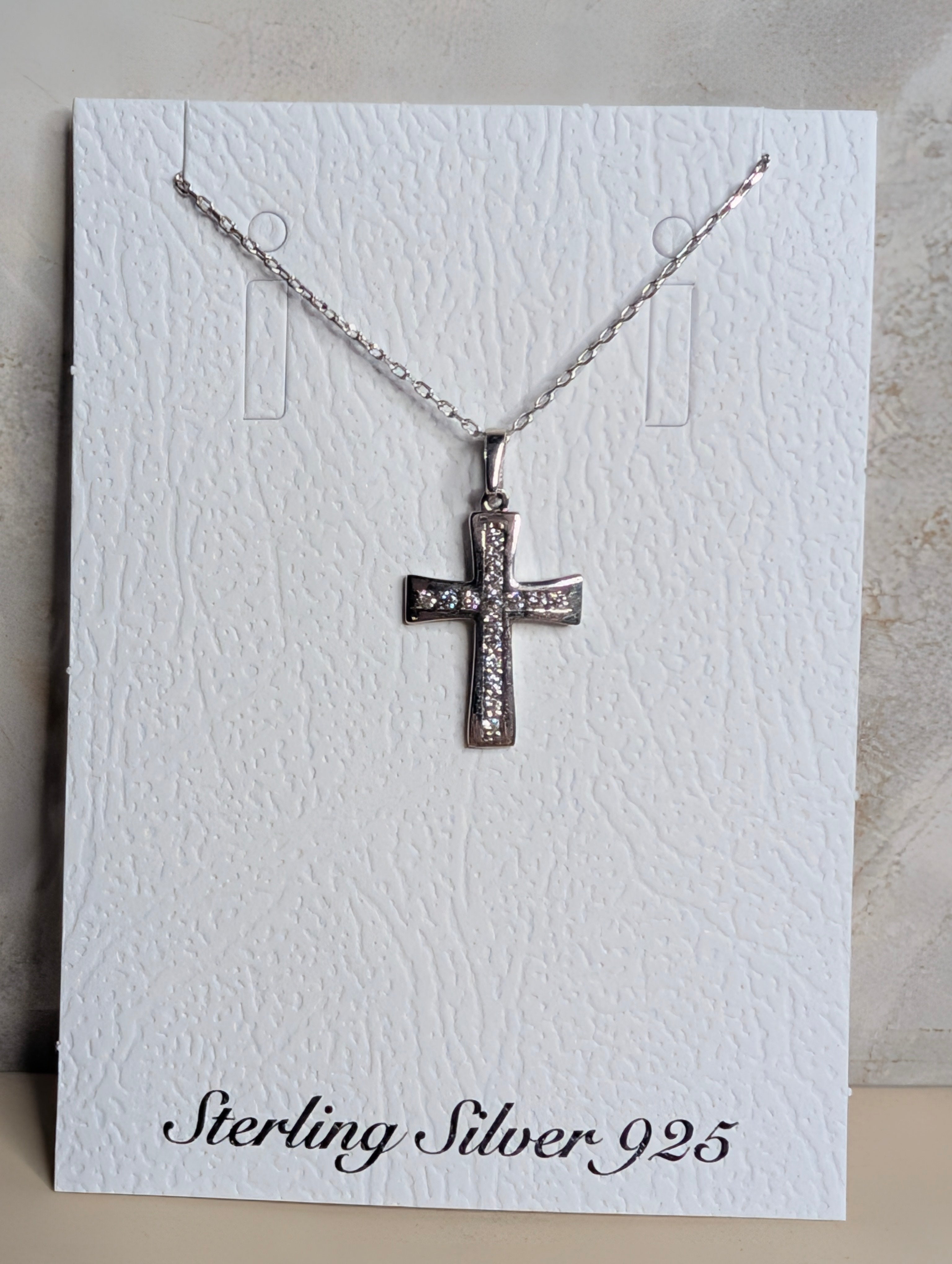 Sterling Silver CZ Paved Cross Pendant Necklace