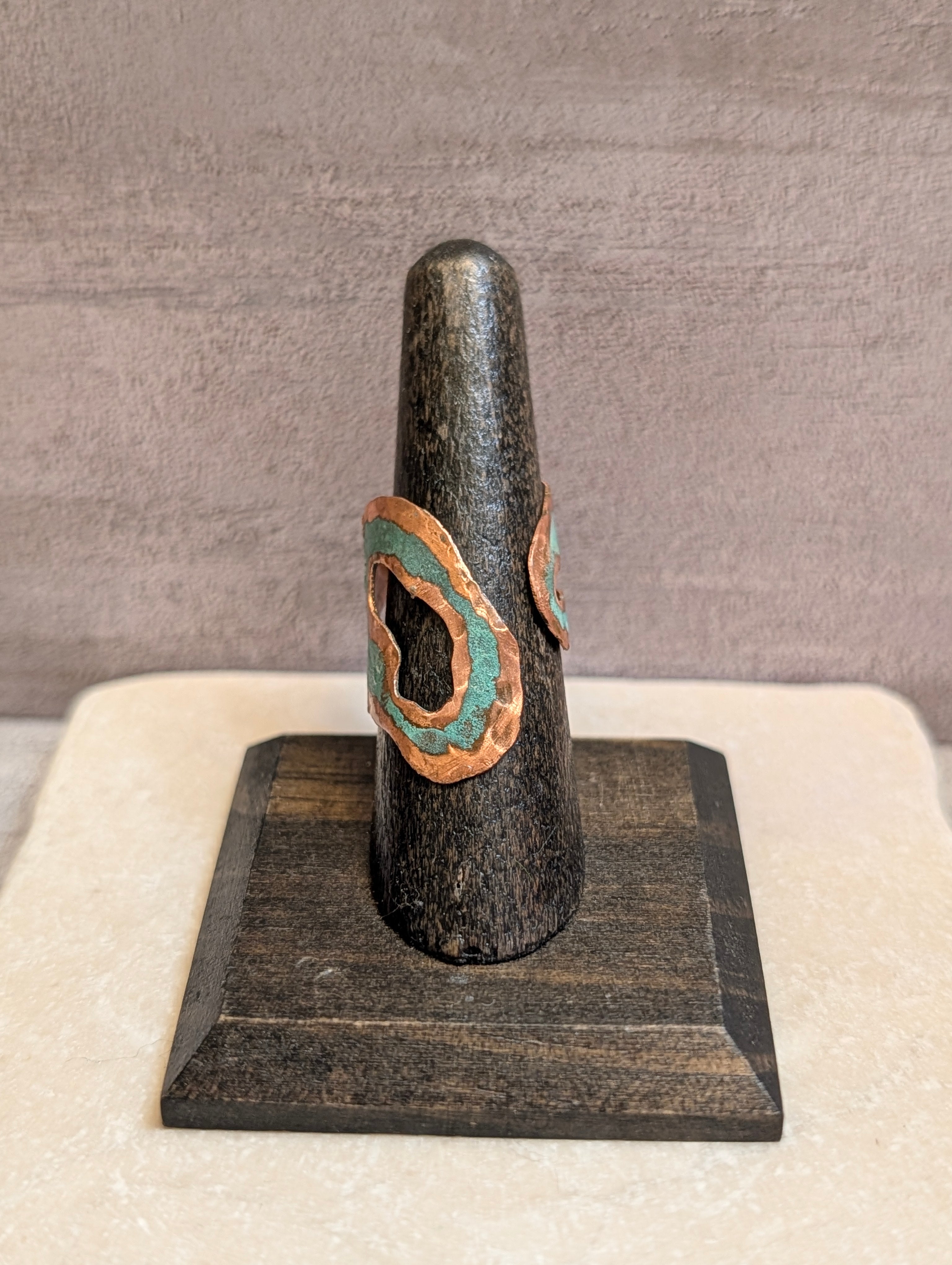 Sterling-Oxidized Lacquer Copper & Turquoise Minimes Ring 6.5