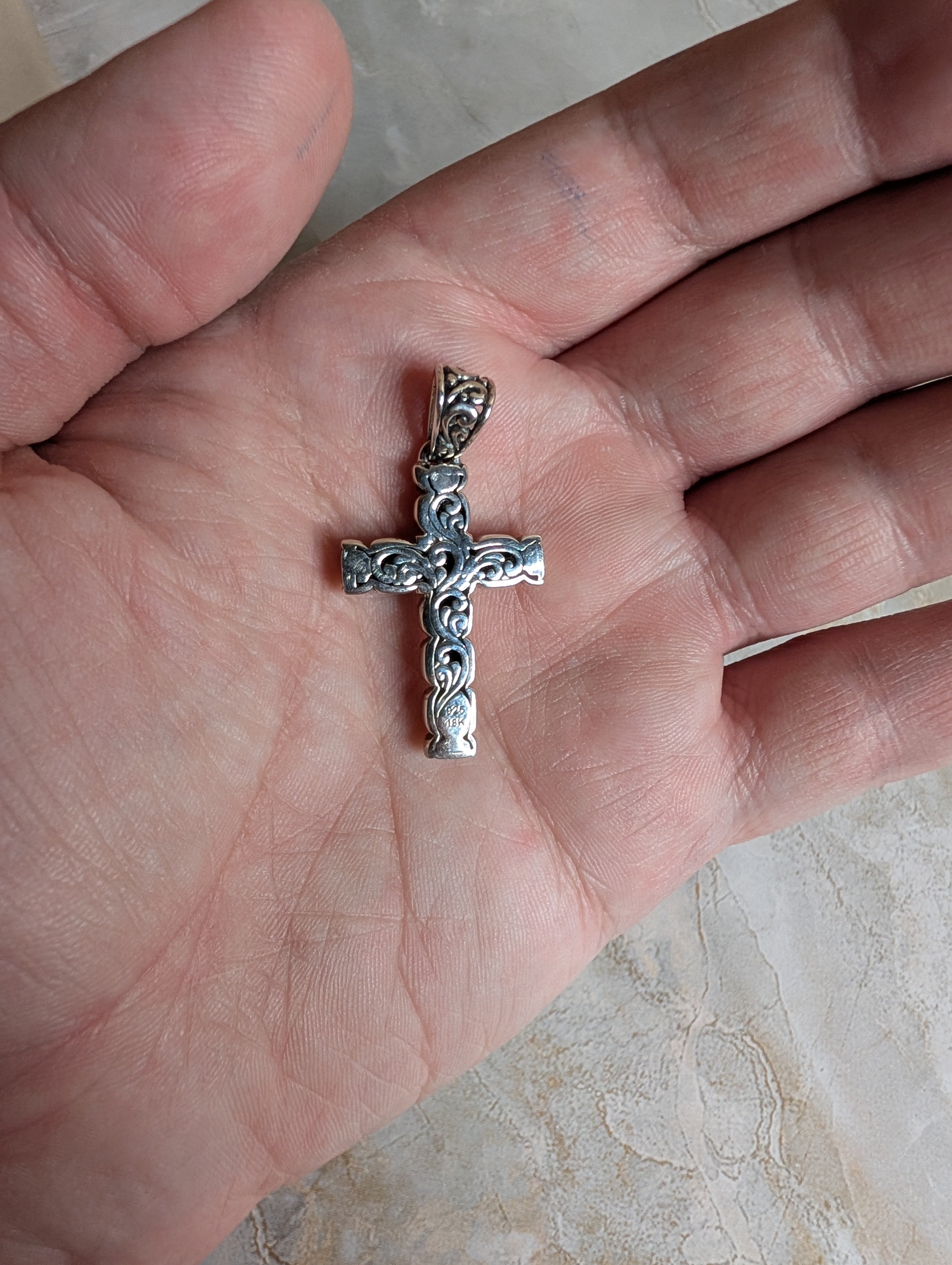 Handcrafted Sterling Silver Cross Pendant With 18k Gold Accents