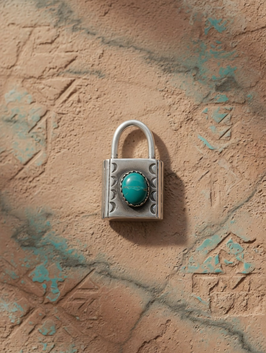 Sterling Silver Padlock Pendant with Turquoise Stone Accent