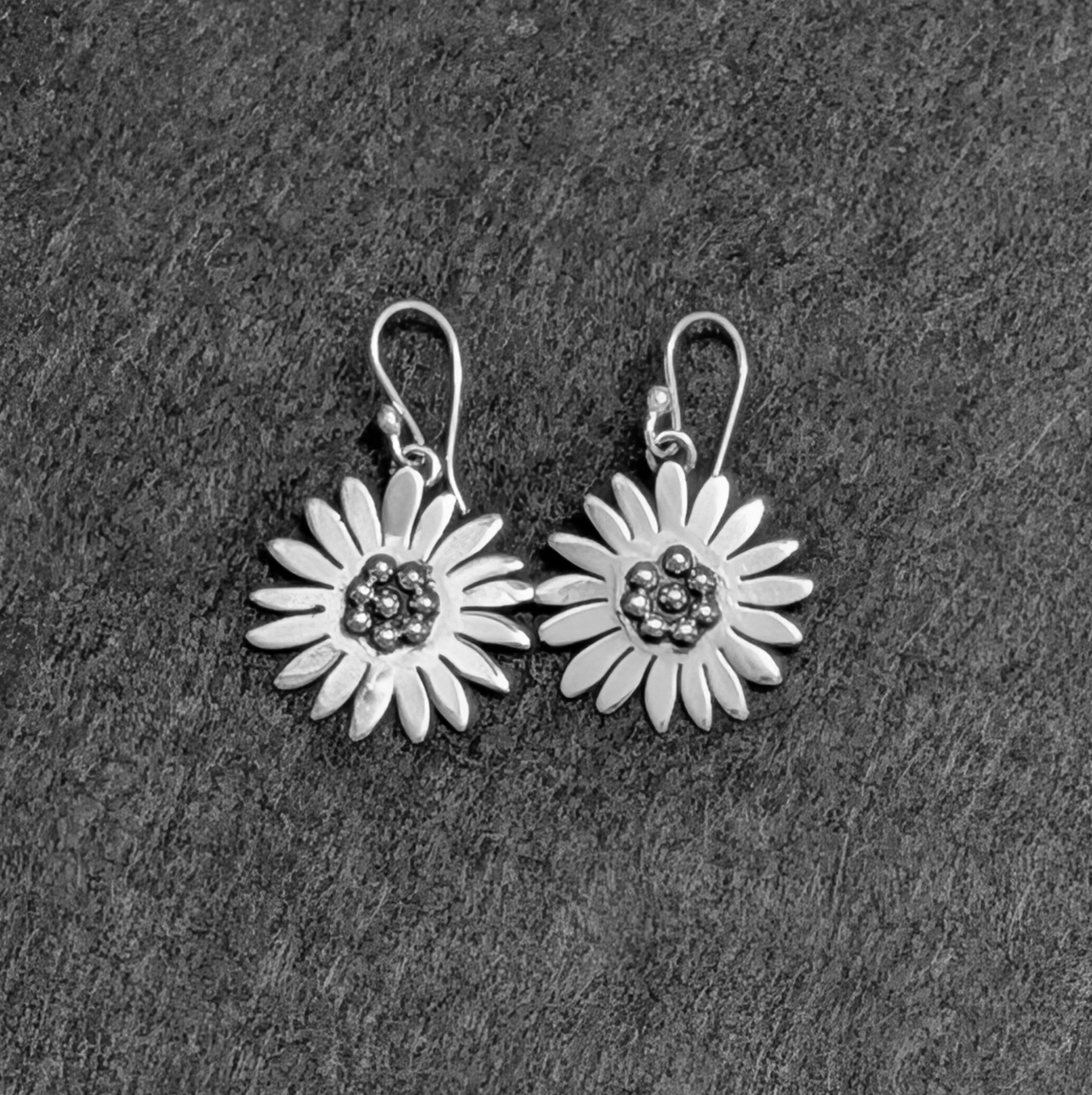 Sterling Silver Sunflower Hook Earrings