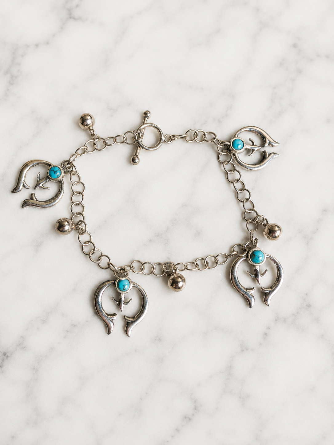 Handcrafted Southwestern Style Turquoise Spirit Arrow Sterling Silver Charm Bracelet