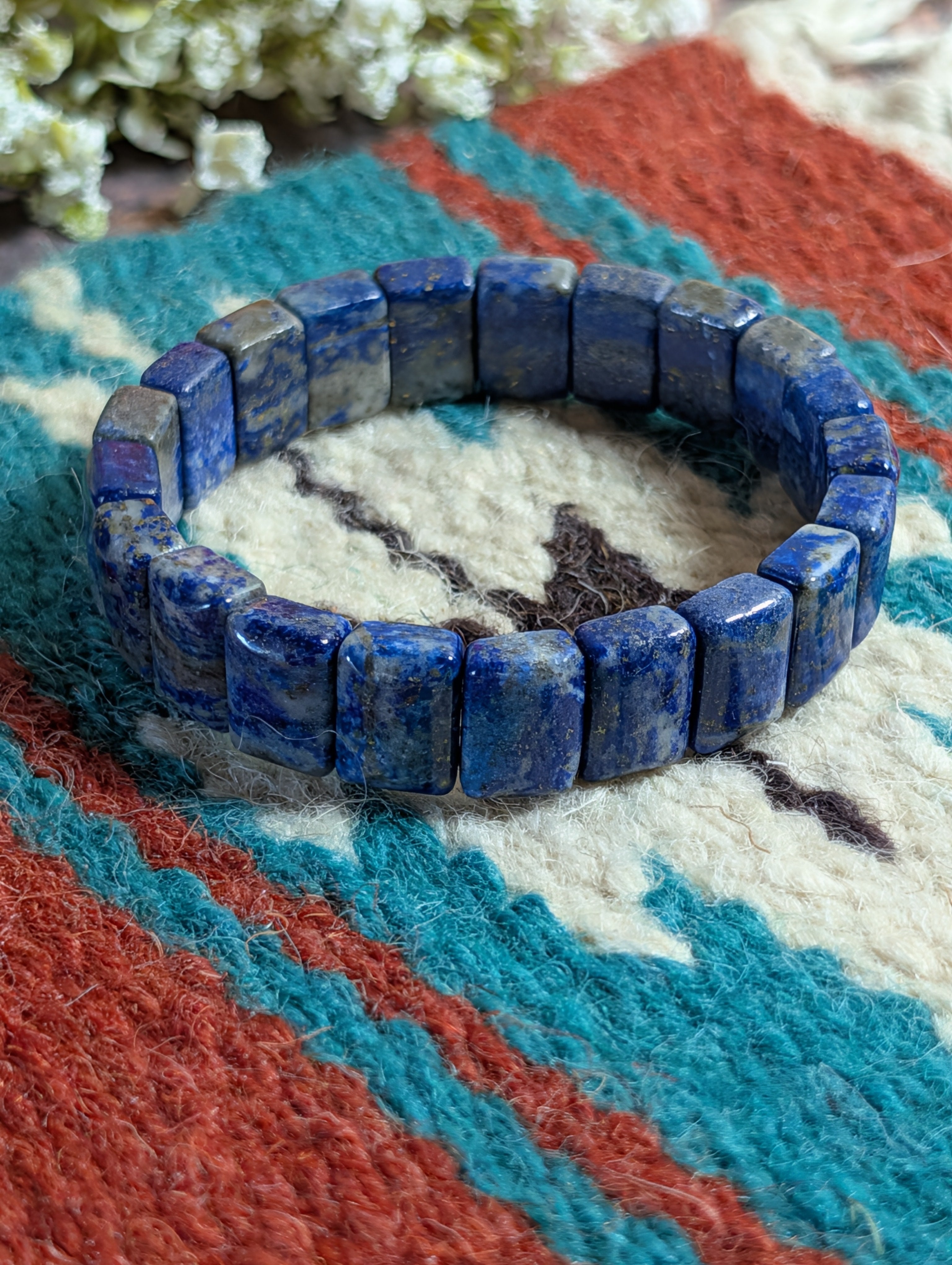 Lapis Rectangular Flat Elastic Stretch Bracelet