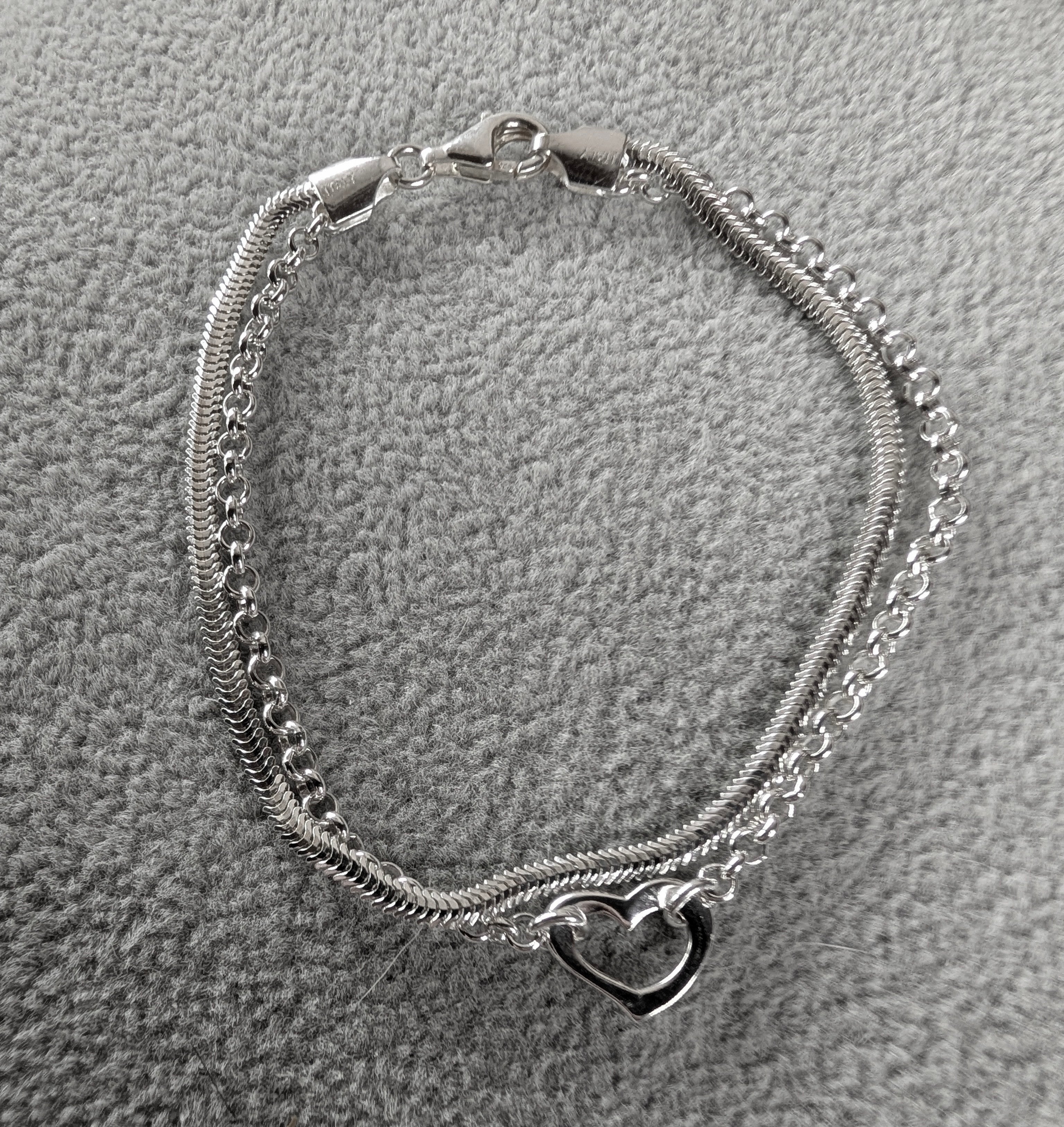 Sterling Silver Double Heart Chain Bracelet 7"