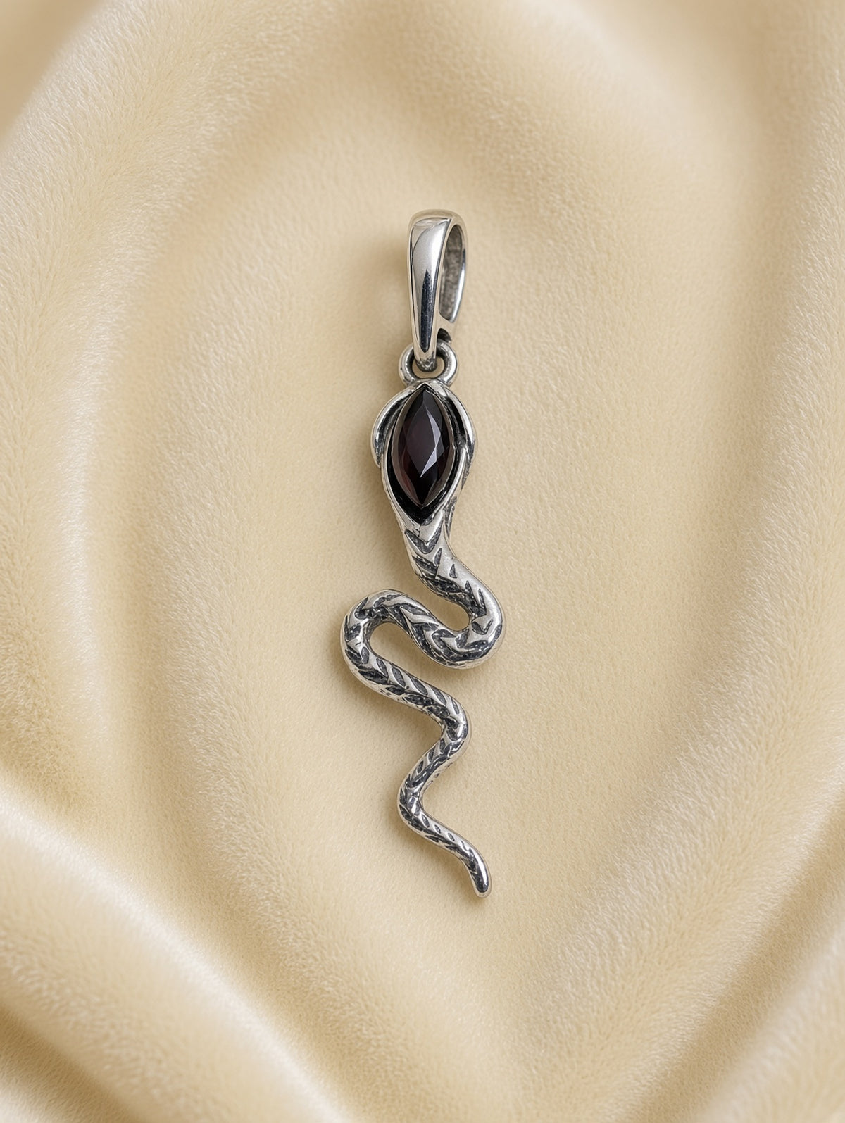 Handmade Snake Dark Honey Cognac Cabochon & Sterling Silver Pendant