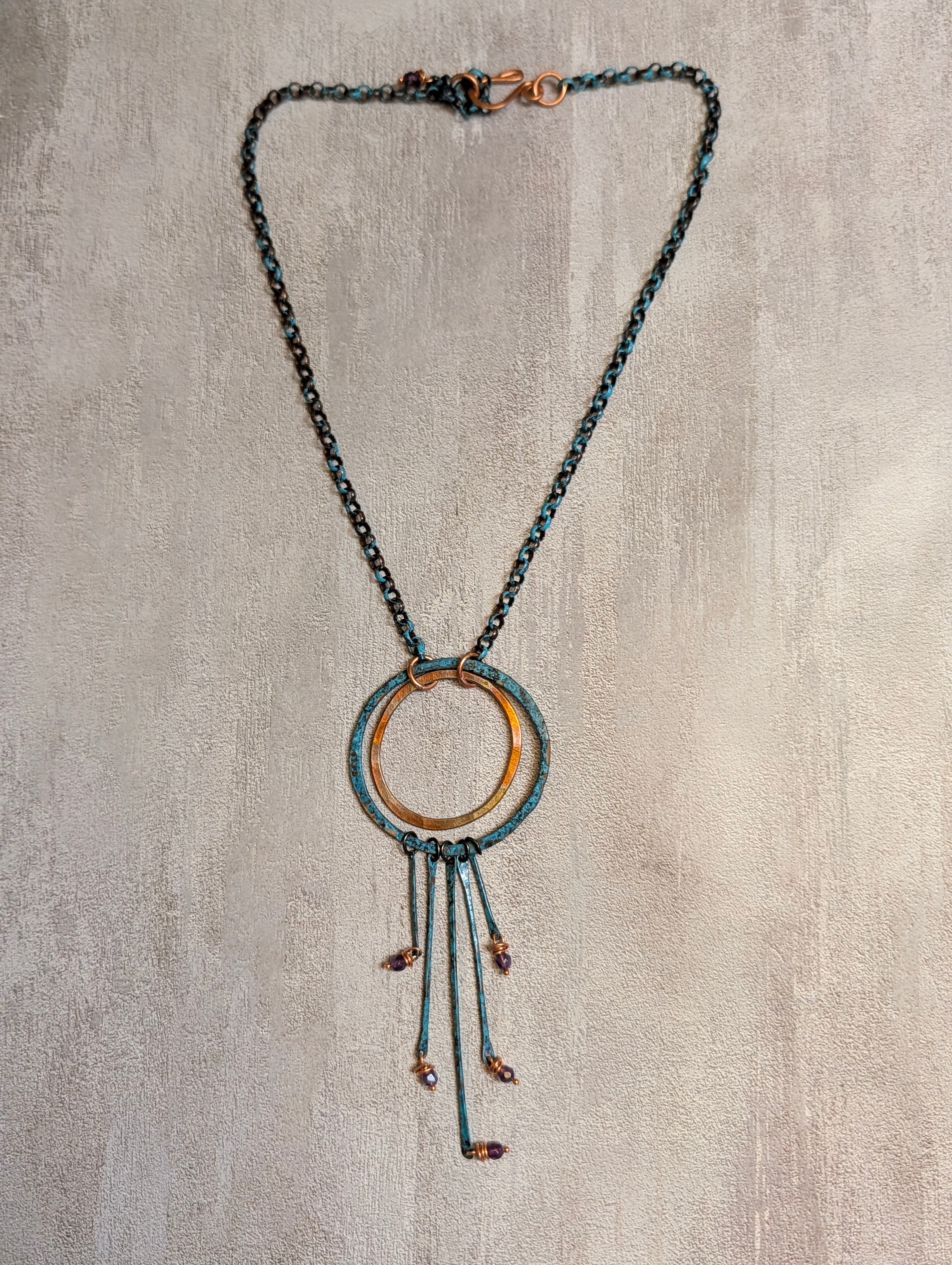 Amethyst Riviera Sterling Oxidized Lacquer Copper & Turquoise Necklace 20"