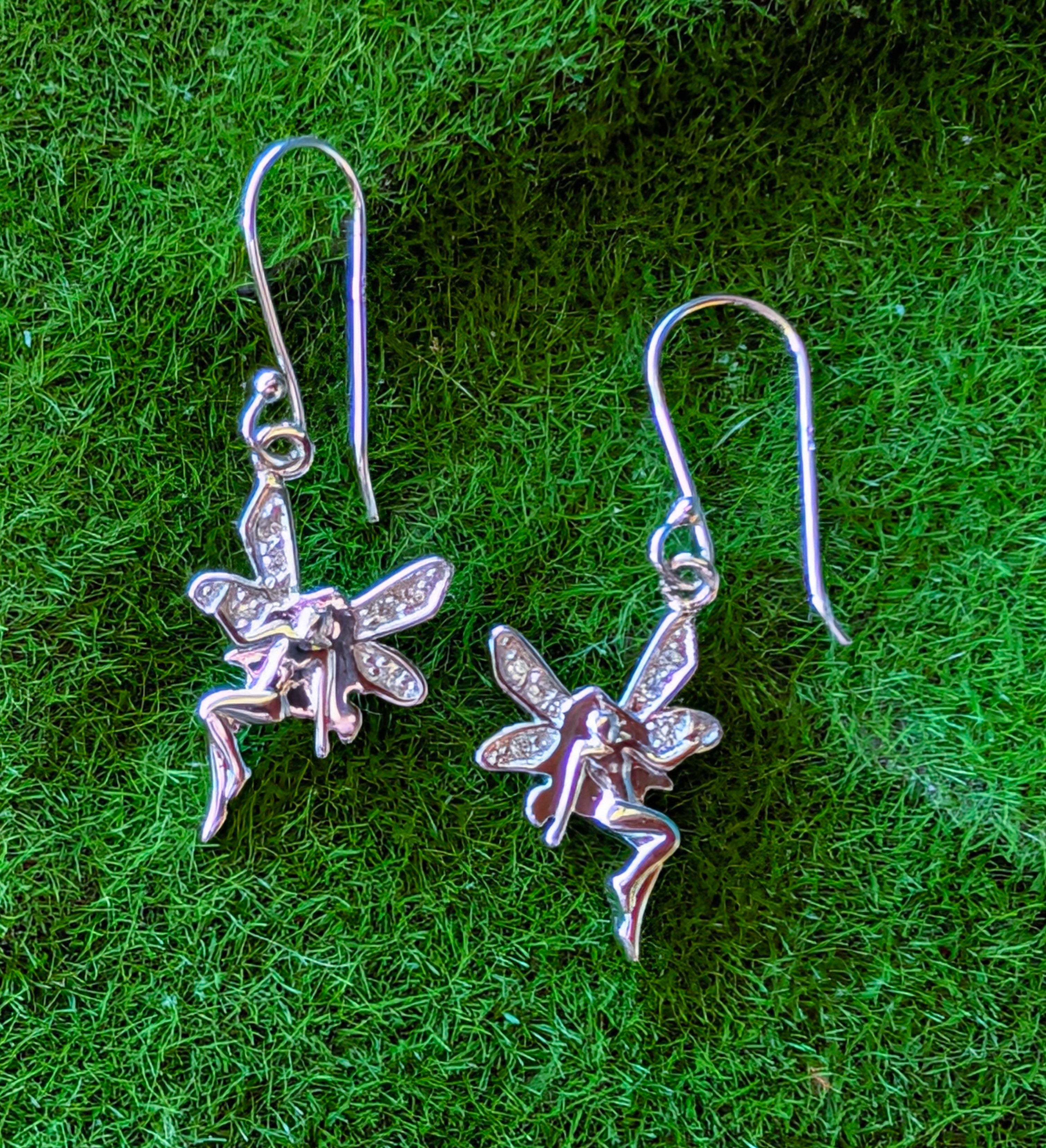 Sterling Silver & CZ Fairy Woman Wire Earrings