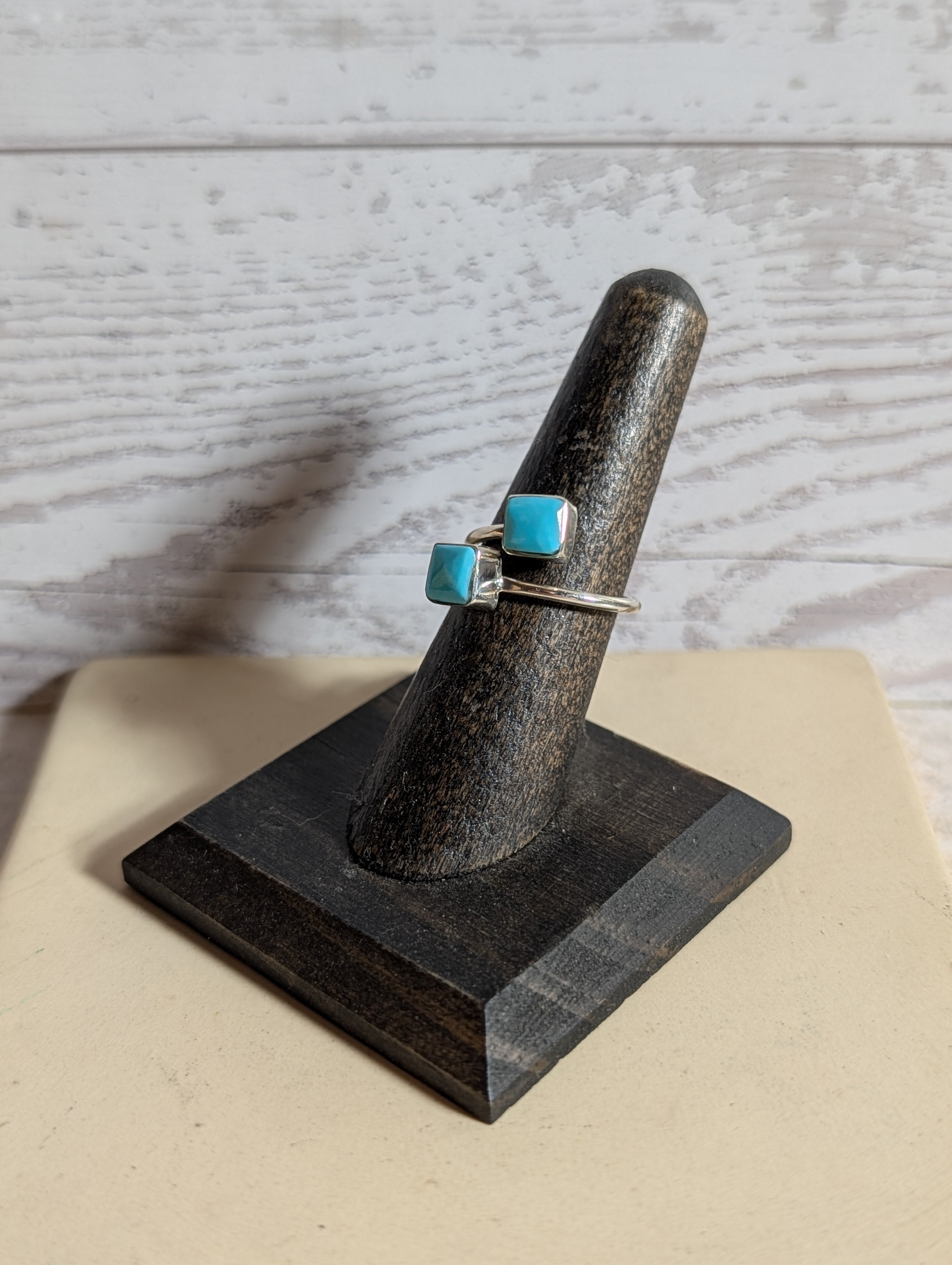 Wraparound Double Stone Turquoise Sterling Silver Adjustable Ring