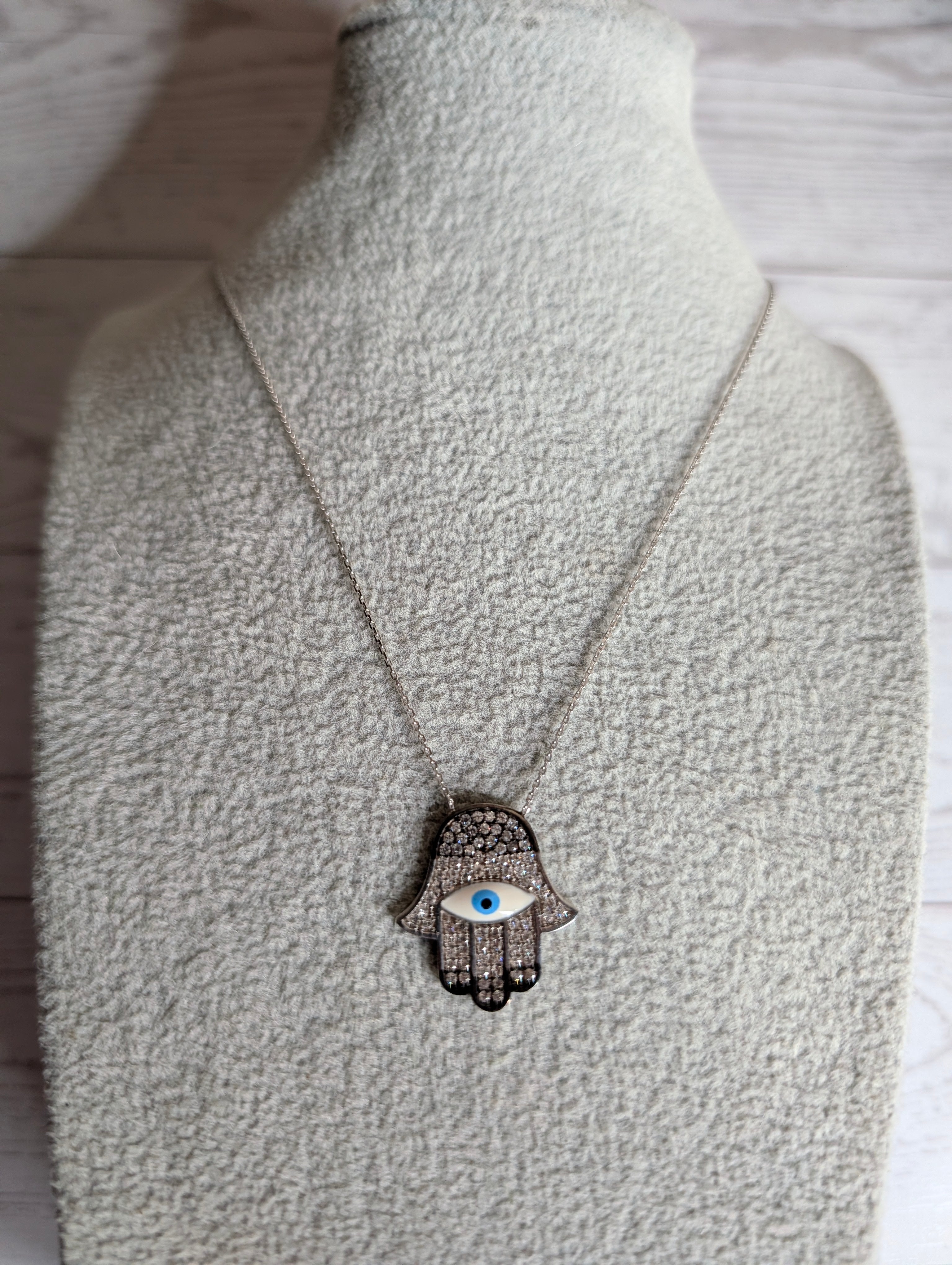 Sterling Silver CZ Blue Evil Eye Squid Hand Pendant Necklace