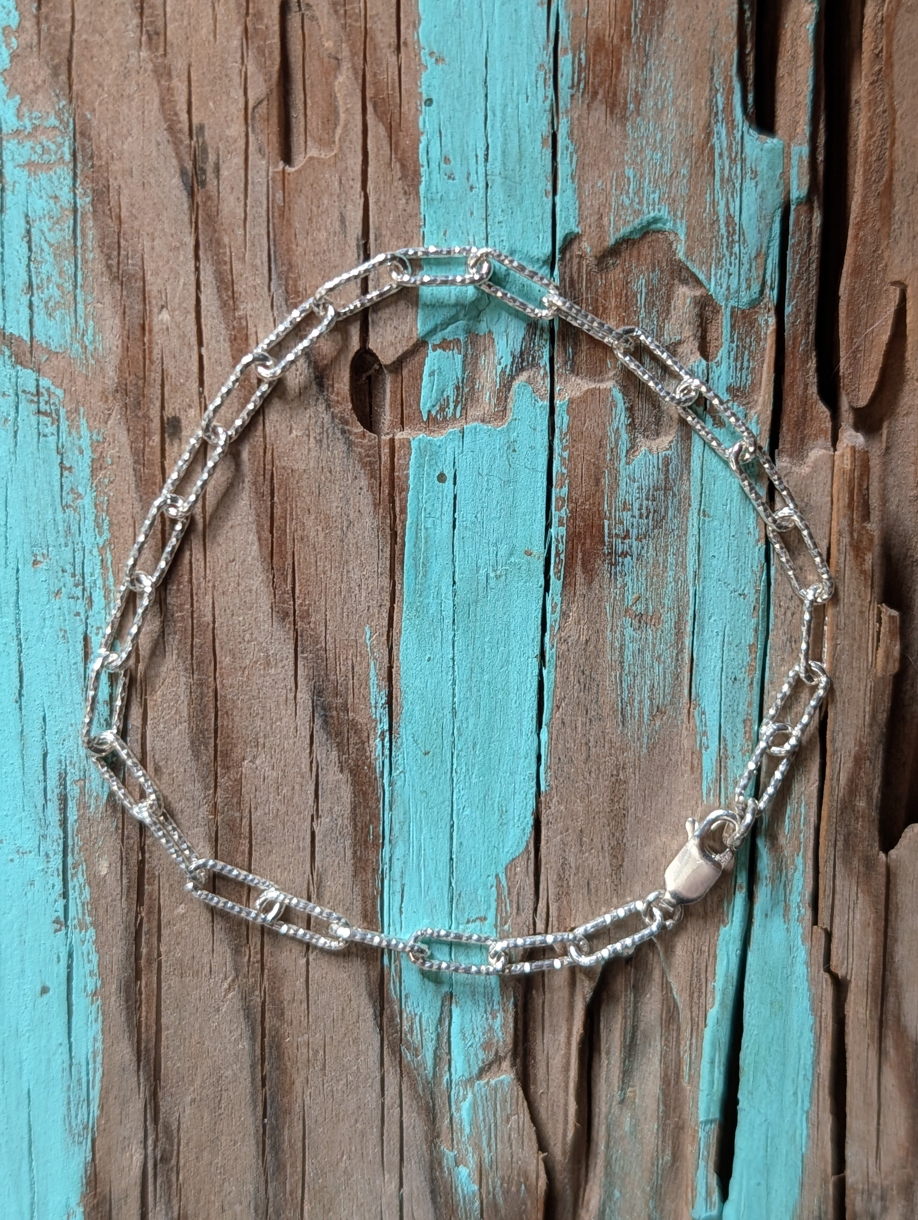 Sterling Silver Small Textured Chain Link Charm Bracelet 7.5"