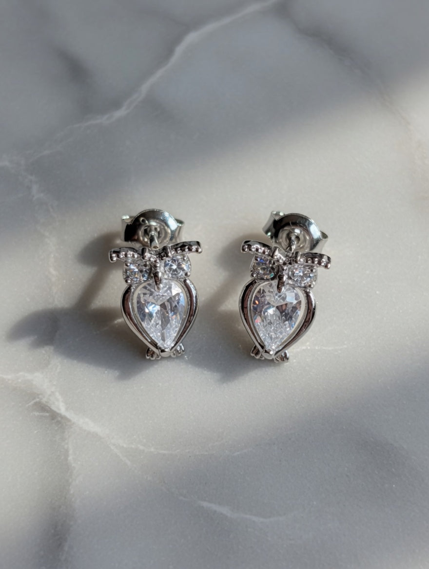 Sterling Silver CZ Winged Heart Earrings