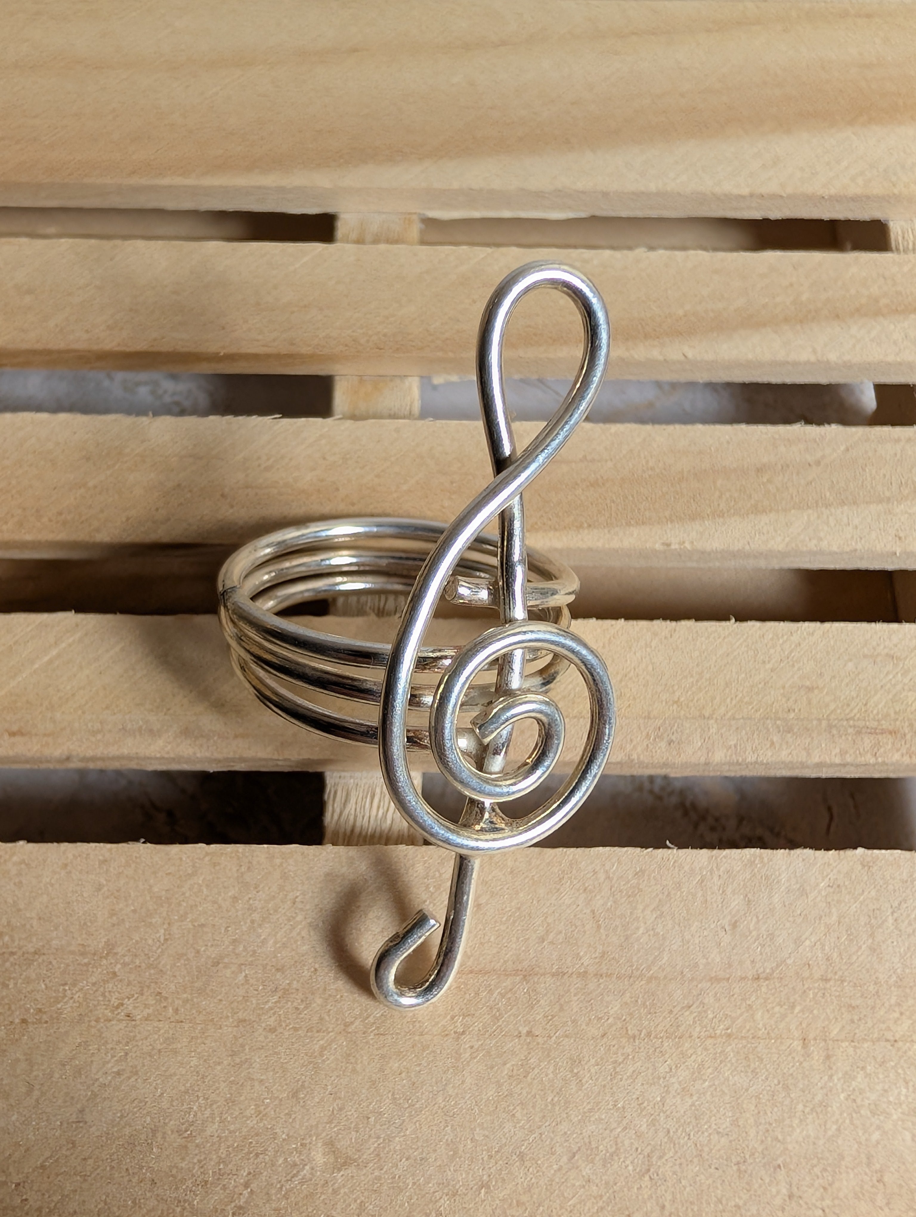 Sterling Silver Treble Clef Music Note Wire Wrapped Ring Size 8