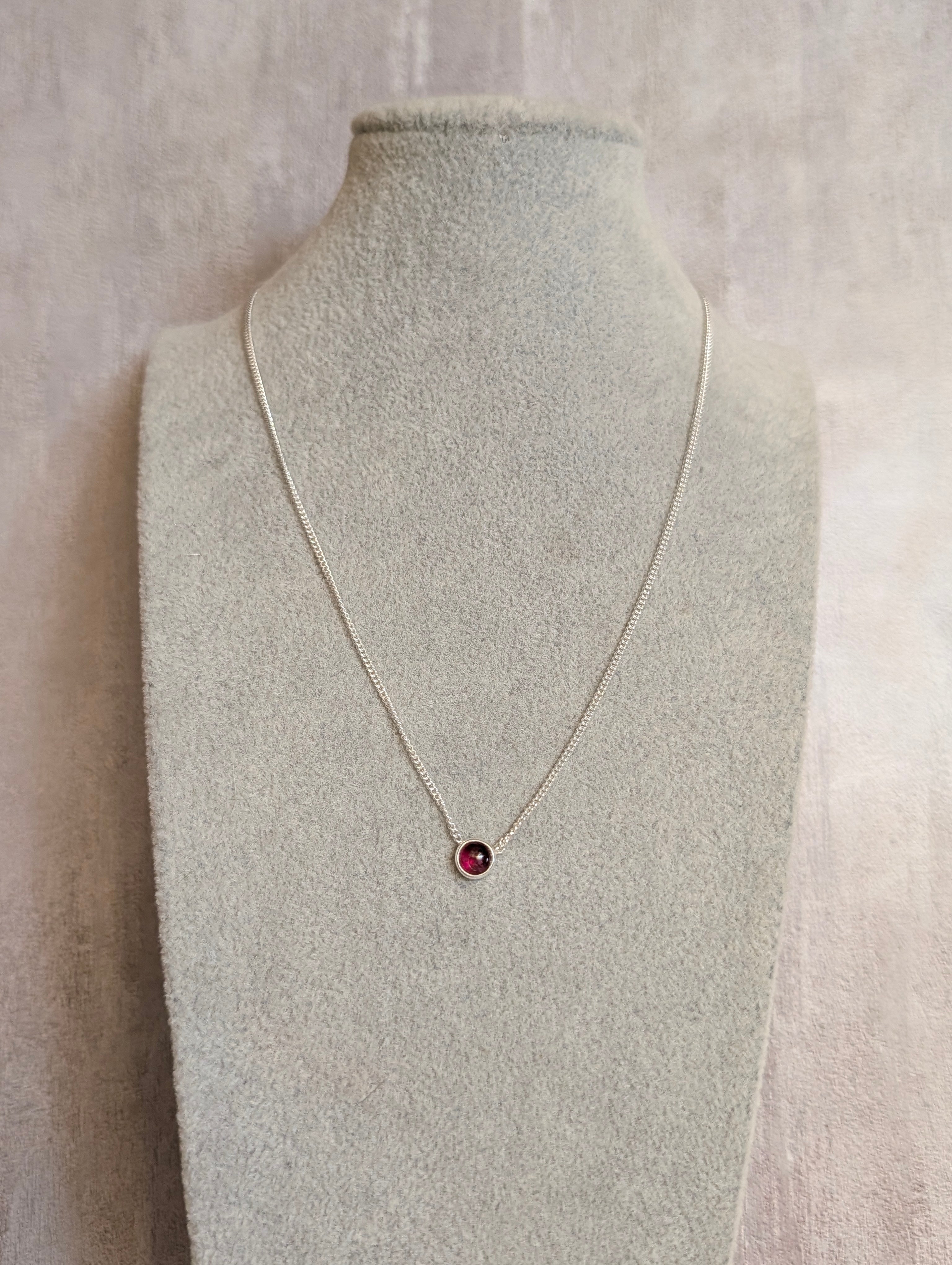 Petite Garnet Pendant & Sterling Silver Necklace