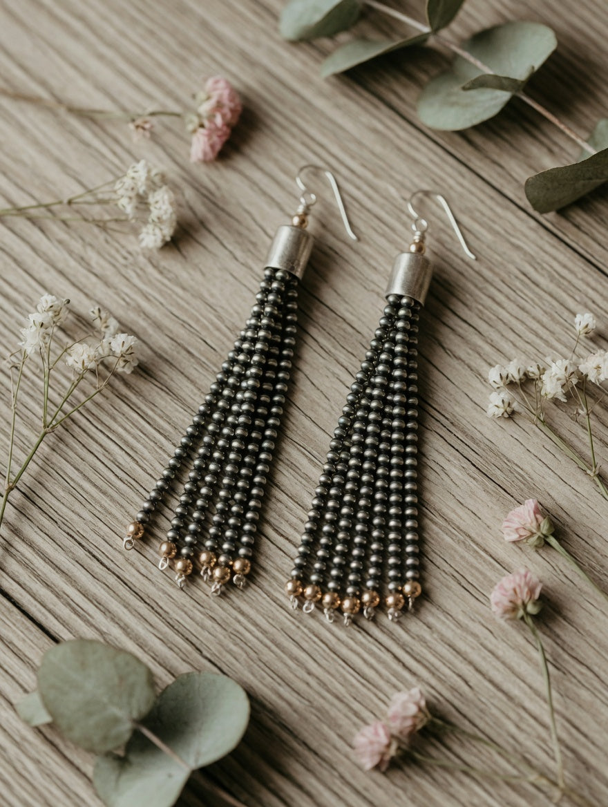 Sterling Silver Fringe Earrings with 14k Gold Accents