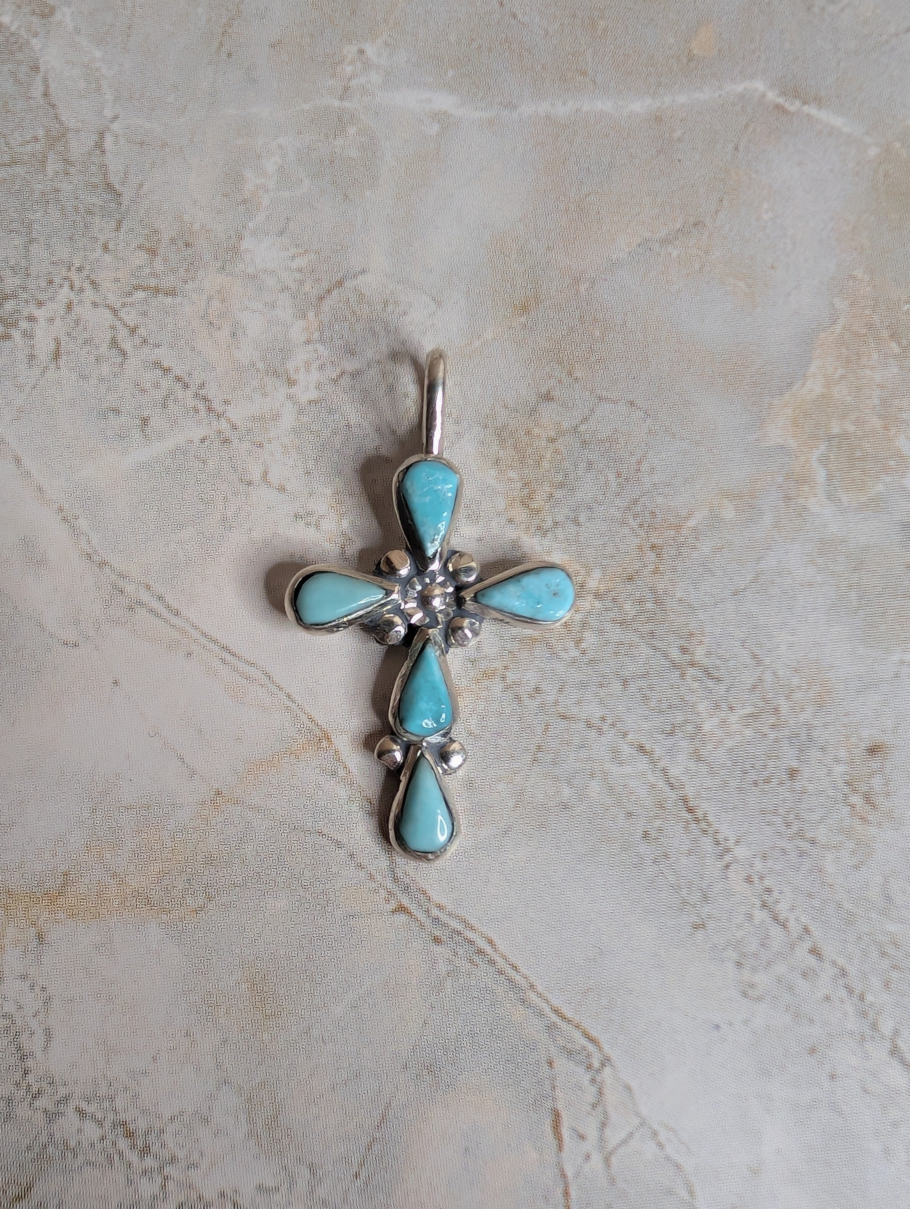 Handcrafted Kingman Turquoise Sterling Silver Cross Pendant