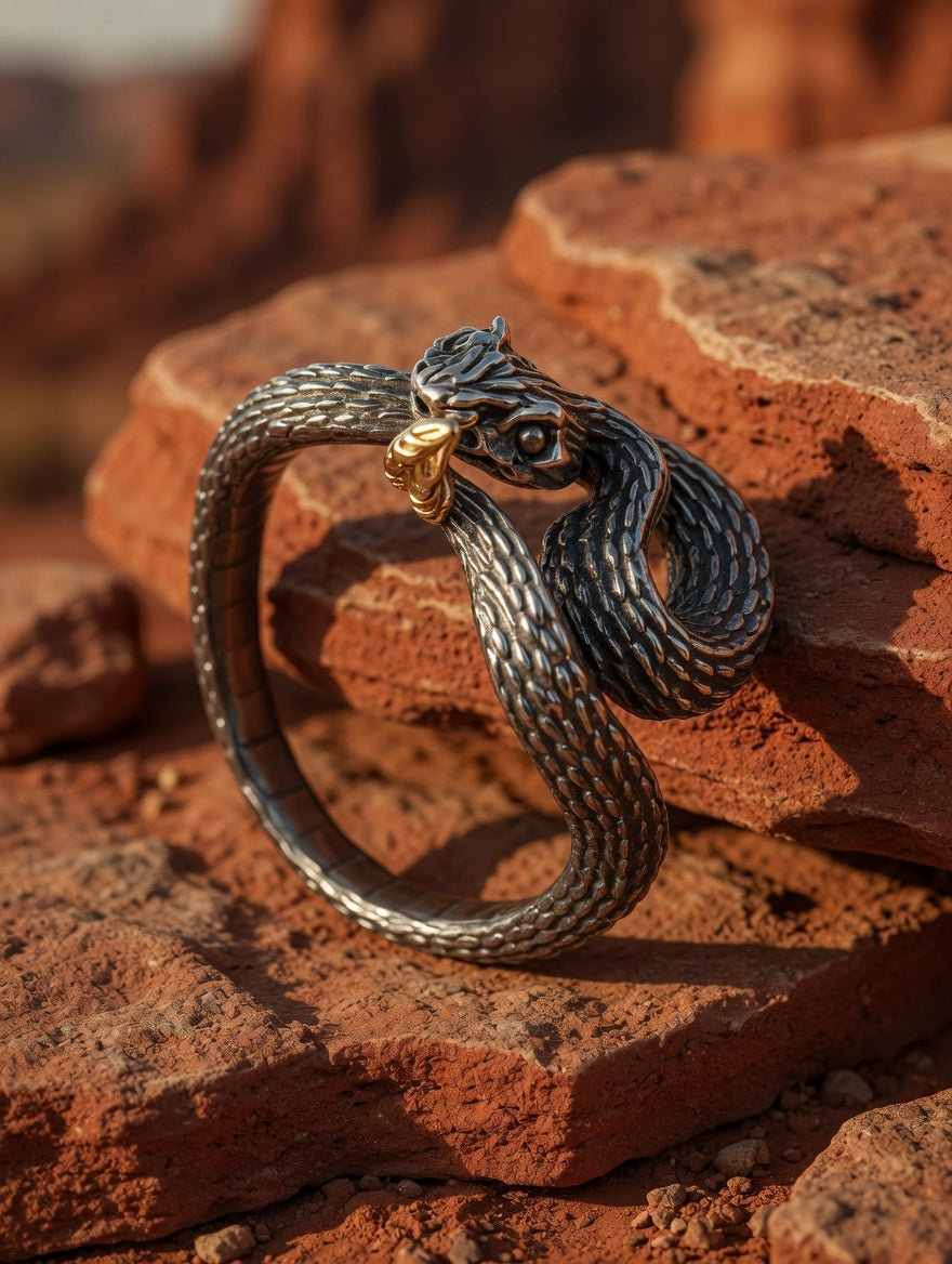 Oxidized Sterling Silver 18k Gold Rattlesnake Ring