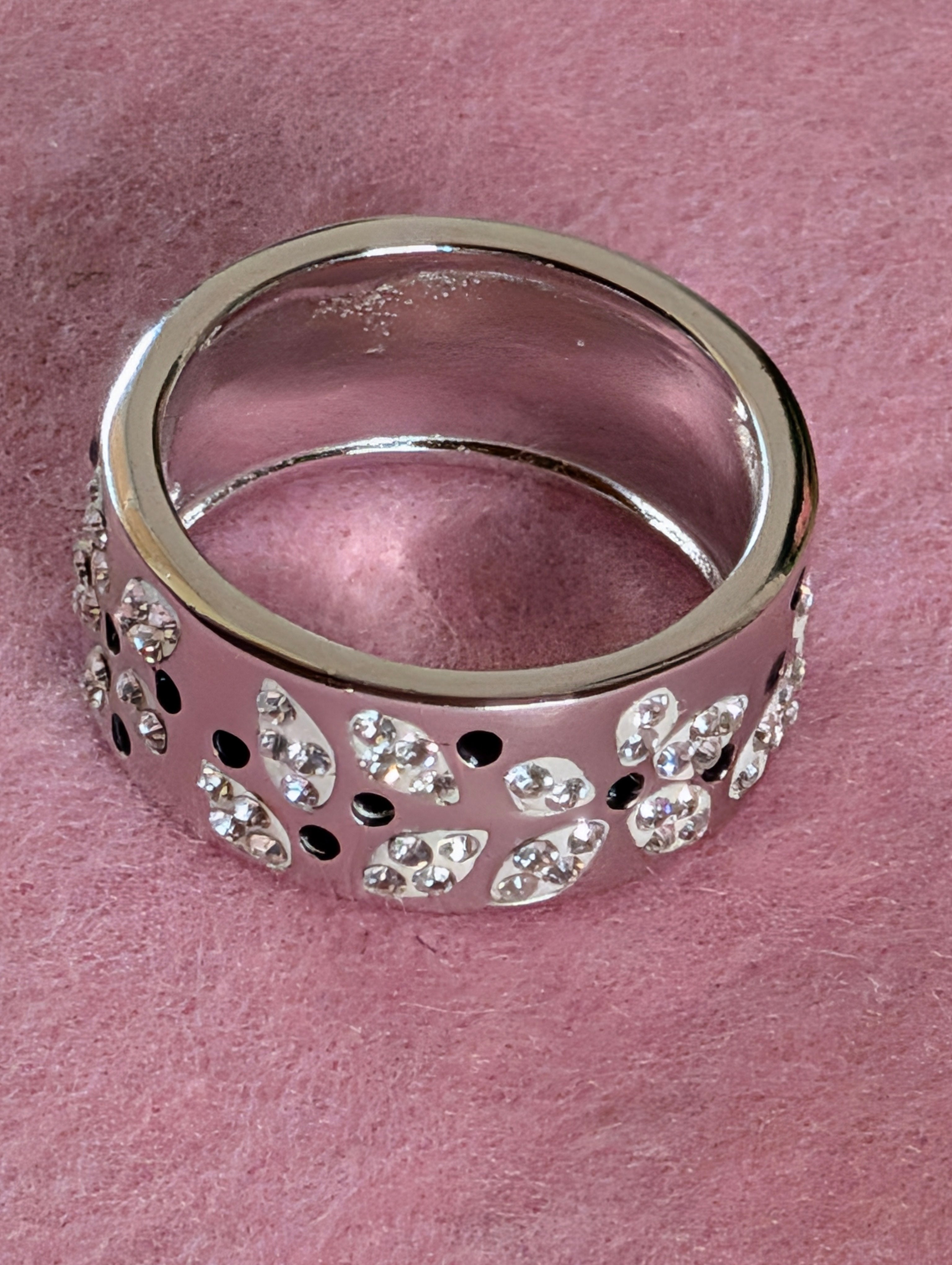 Sterling Silver Multicolor Floral CZ Cut Wide Band Ring Size 7