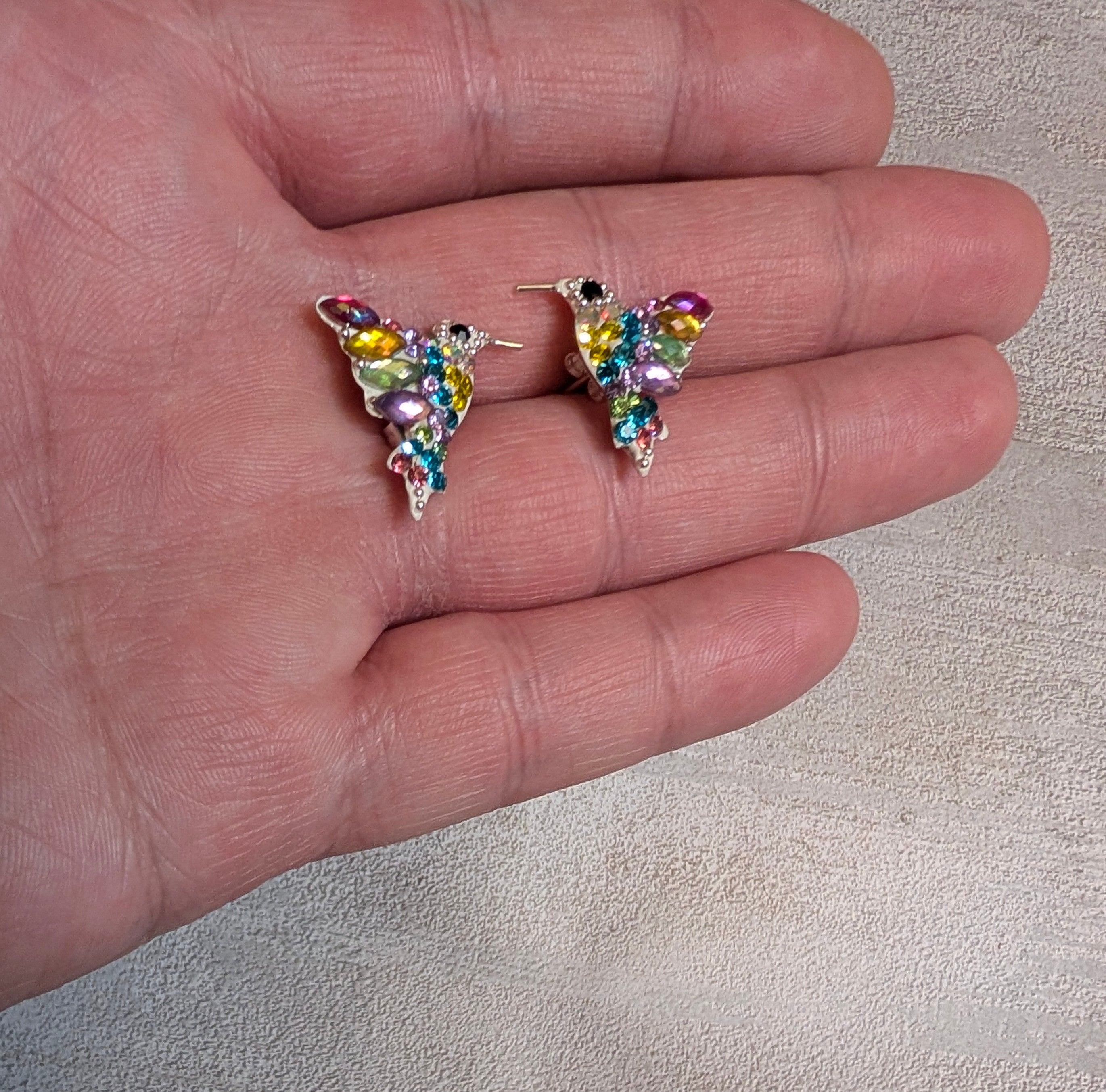 Hummingbird Multi-Color Sterling Silver Stud Earrings