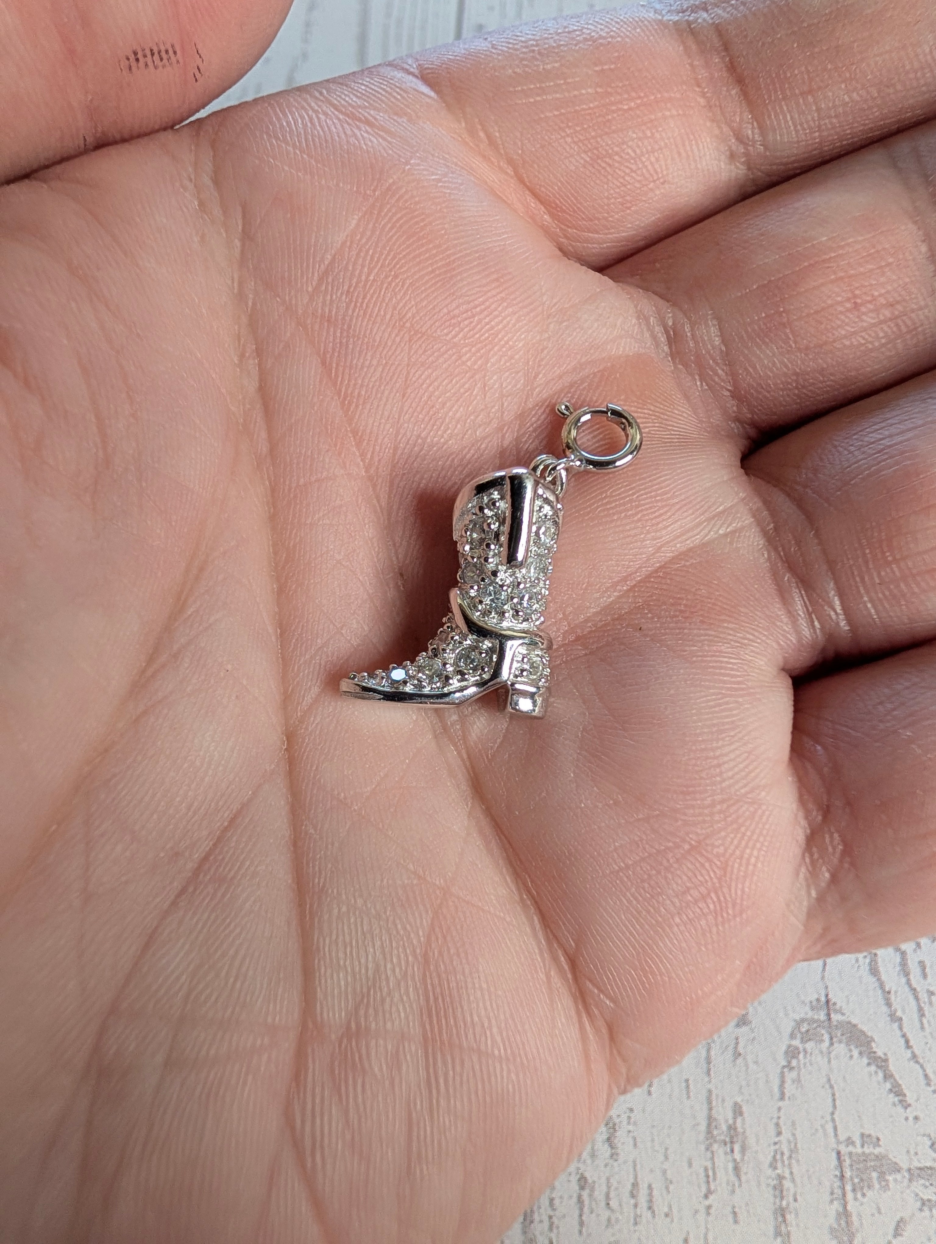 Sterling Silver Detailed CZ Cowboy Boot Charm