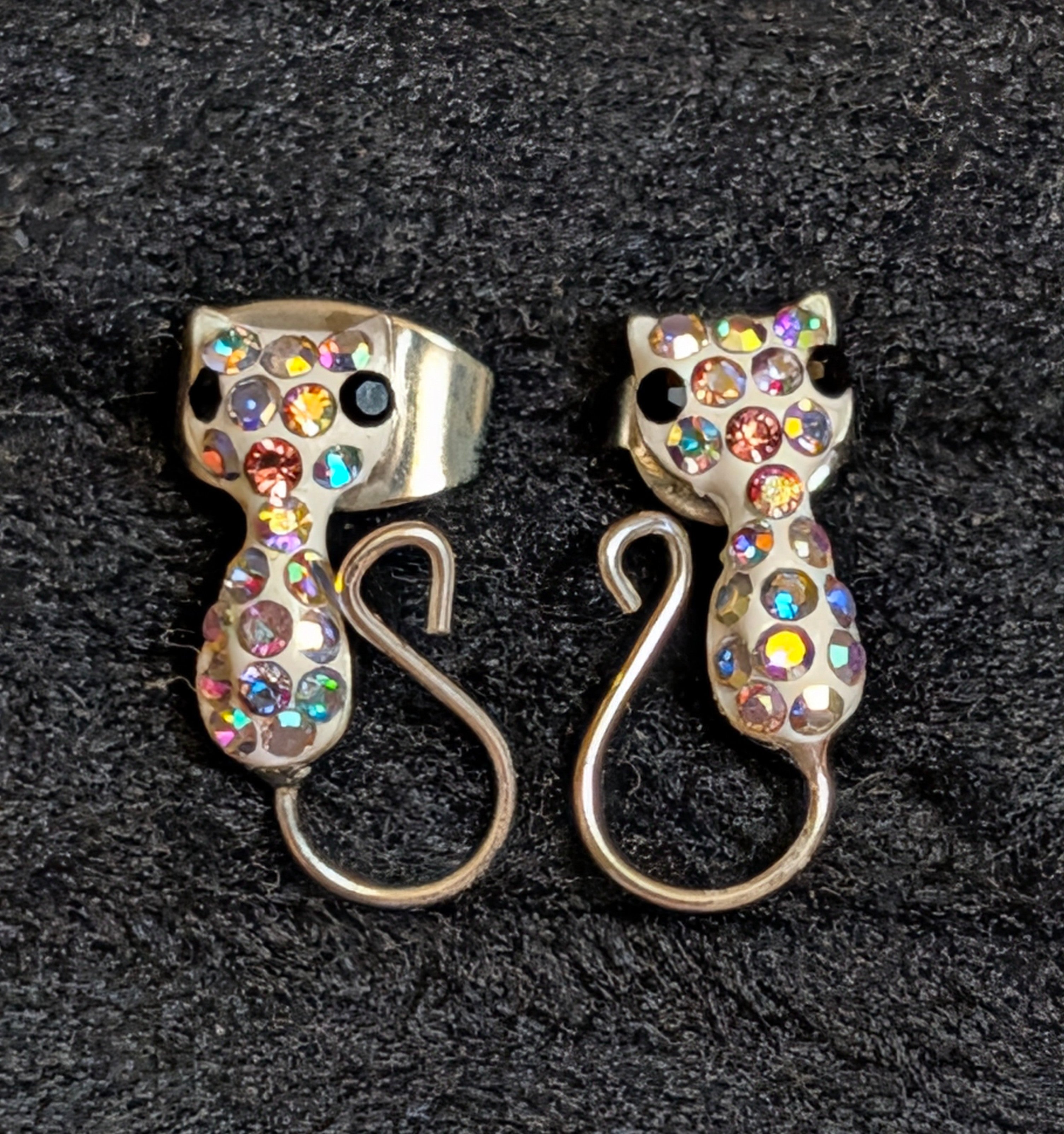 Cat CZ Sterling Silver Stud Earrings