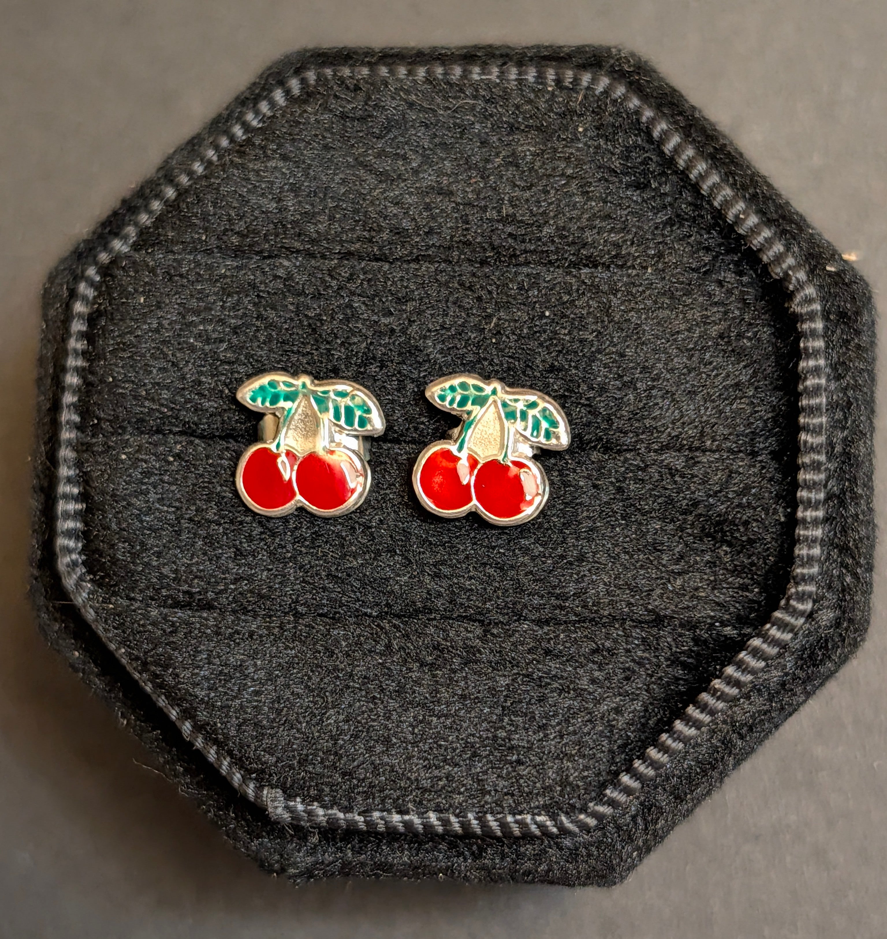 Cherry Sterling Silver Stud Earrings