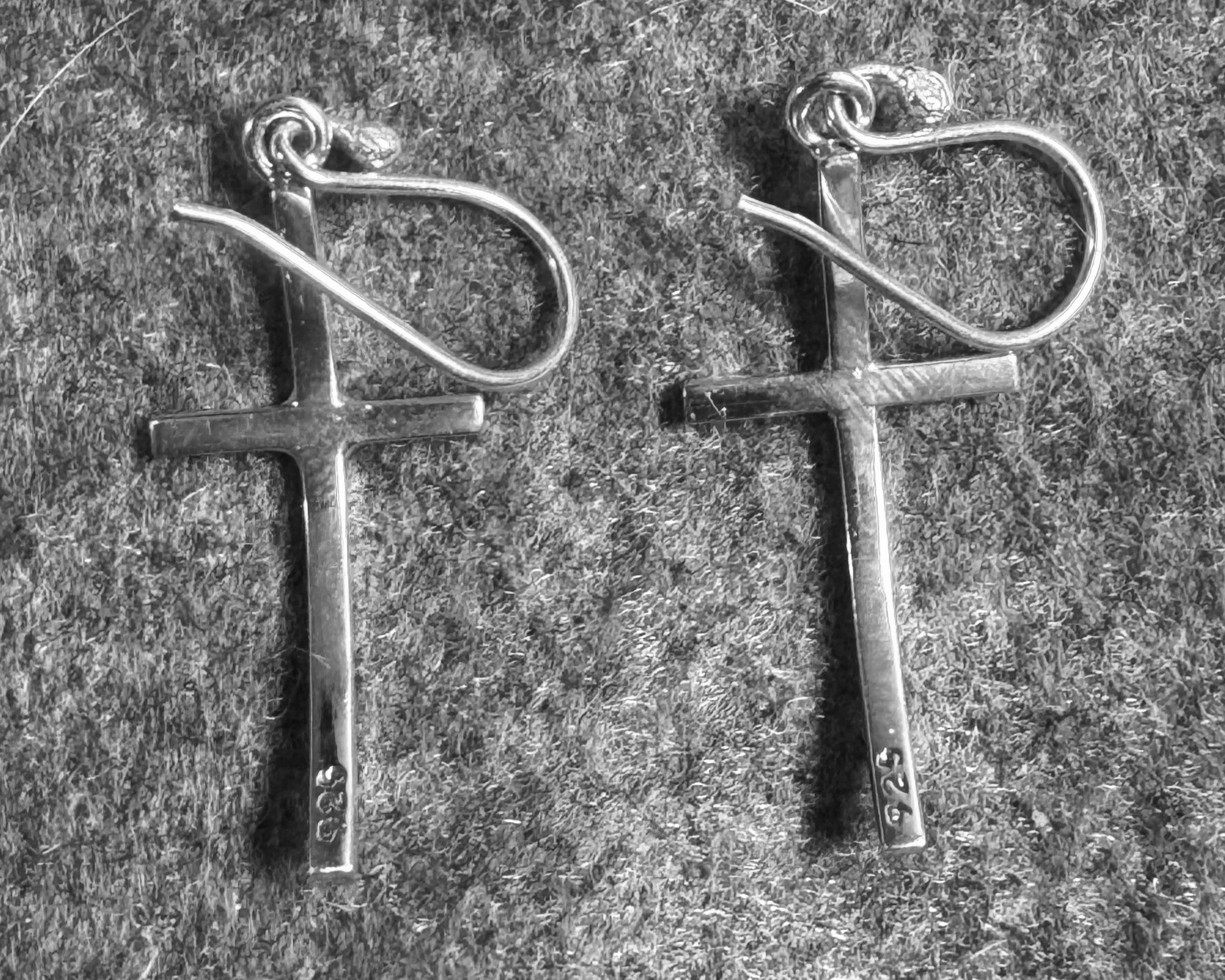 Sterling Silver Curved Cross On Hook Earrings