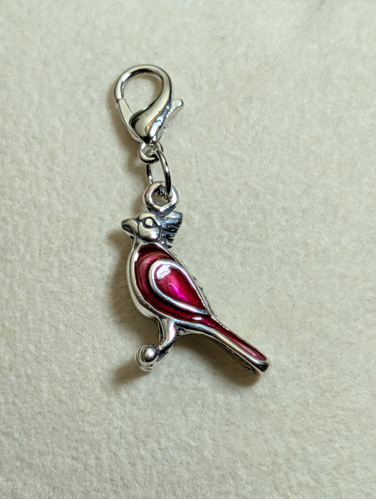 Handcrafted Red Cardinal Charm Sterling Silver With Red Enamel