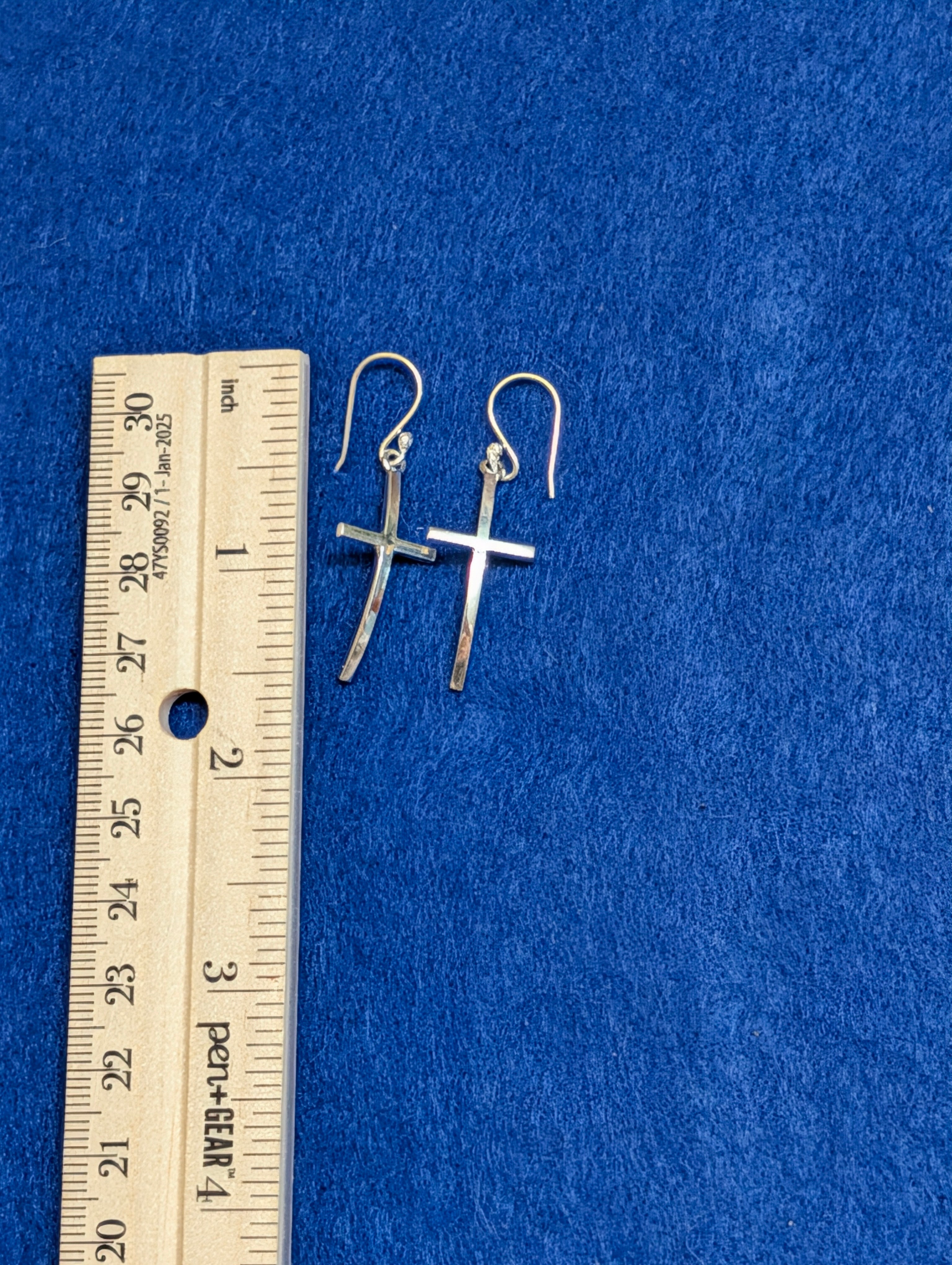 Sterling Silver Curved Cross On Hook Earrings