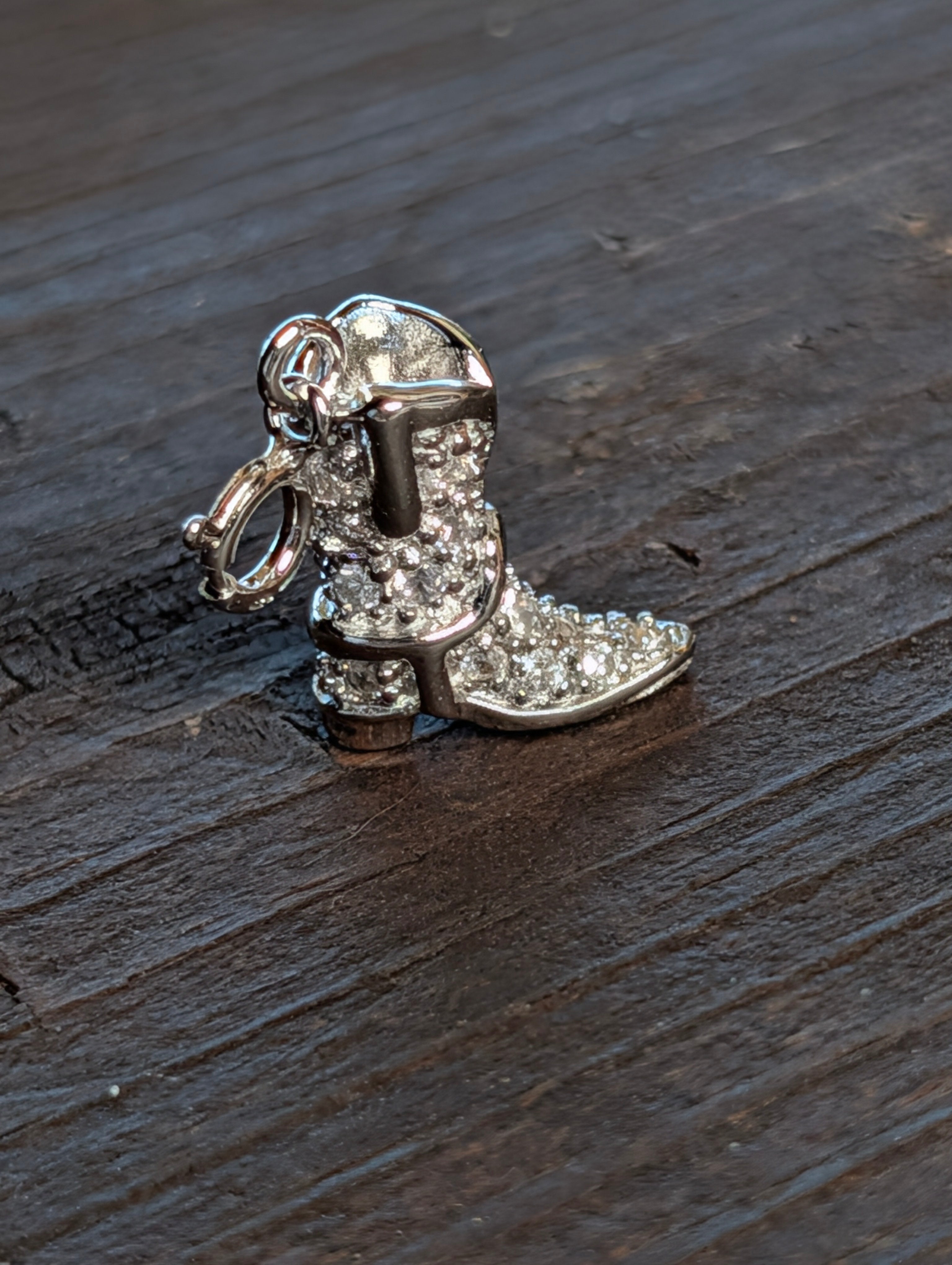 Sterling Silver Detailed CZ Cowboy Boot Charm