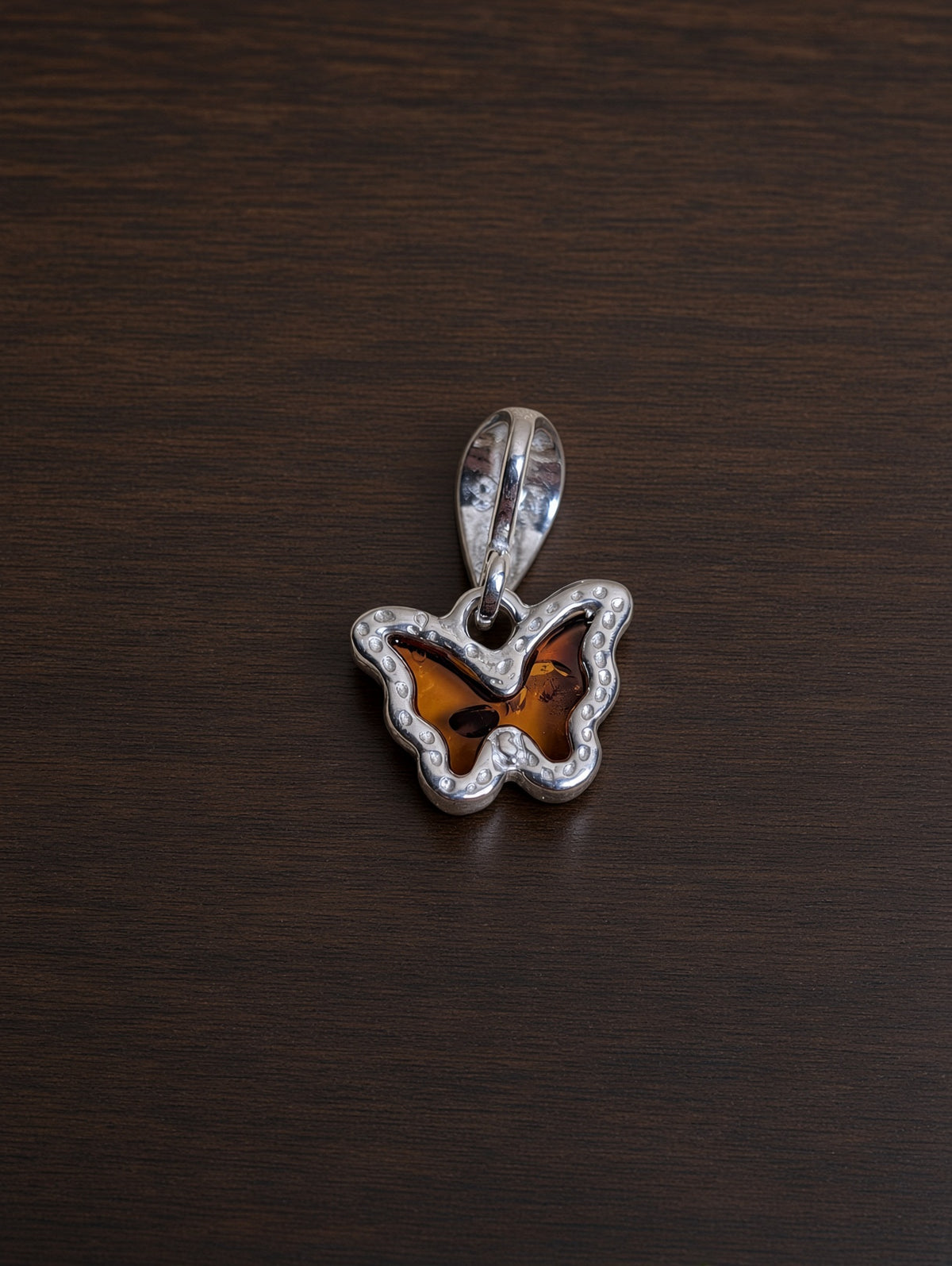 Handmade Butterfly Shaped Honey Cognac Cabochon & Sterling Silver Pendant