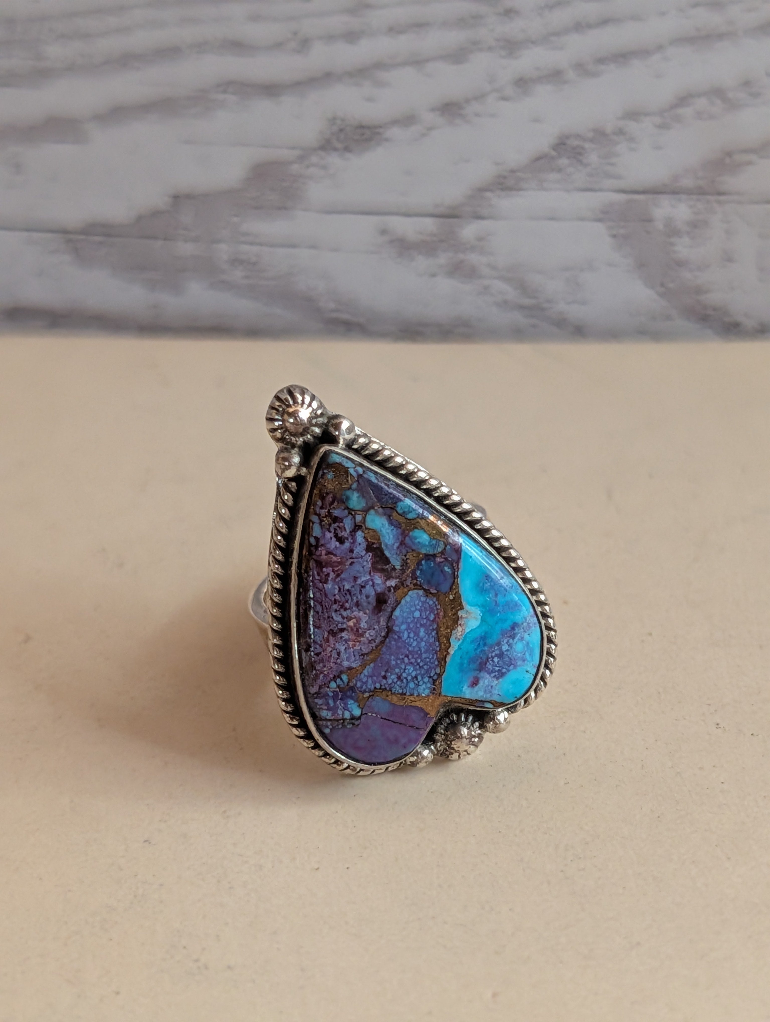 Purple Mojave Heart Shaped Sterling Silver Adjustable Ring