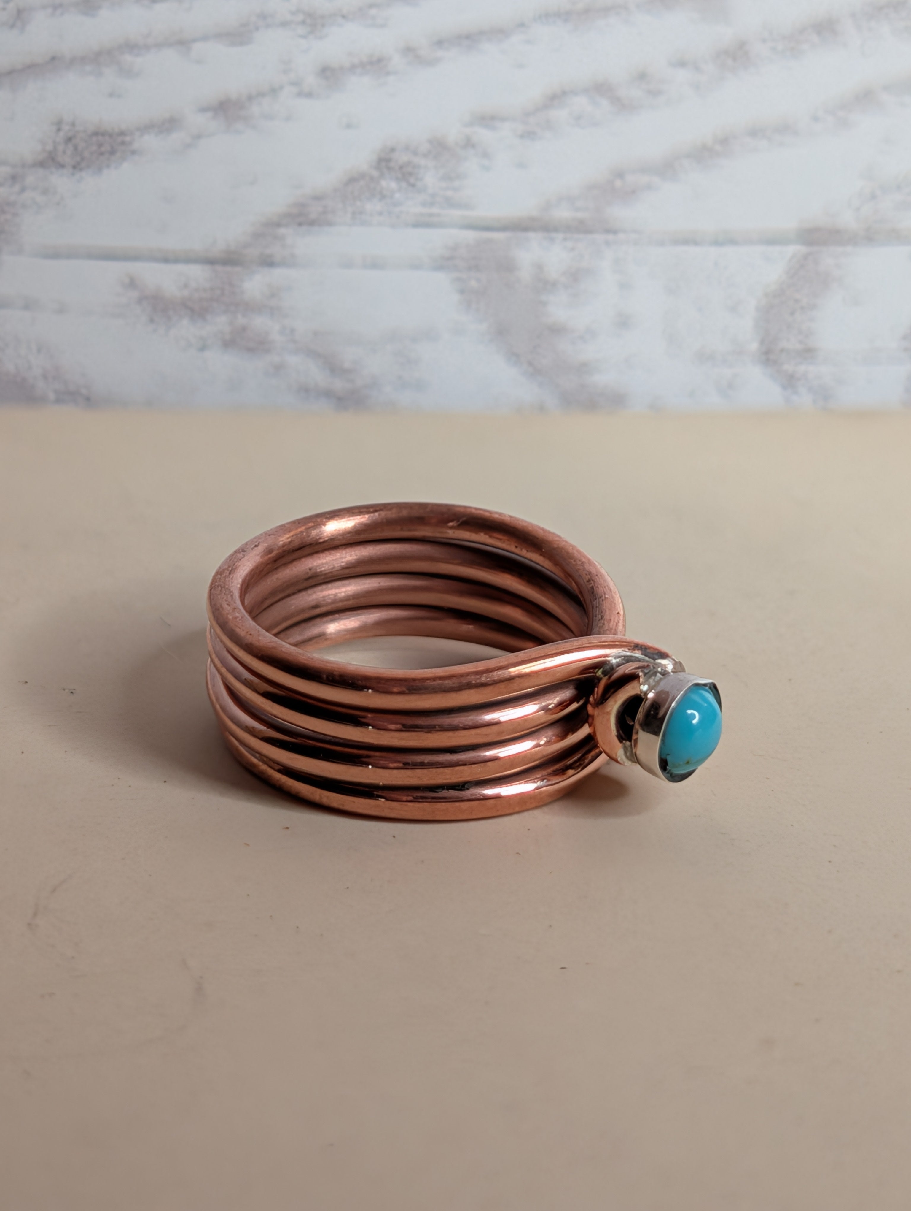 Handcrafted Turquoise Copper Wire Wrapped Strand Ring